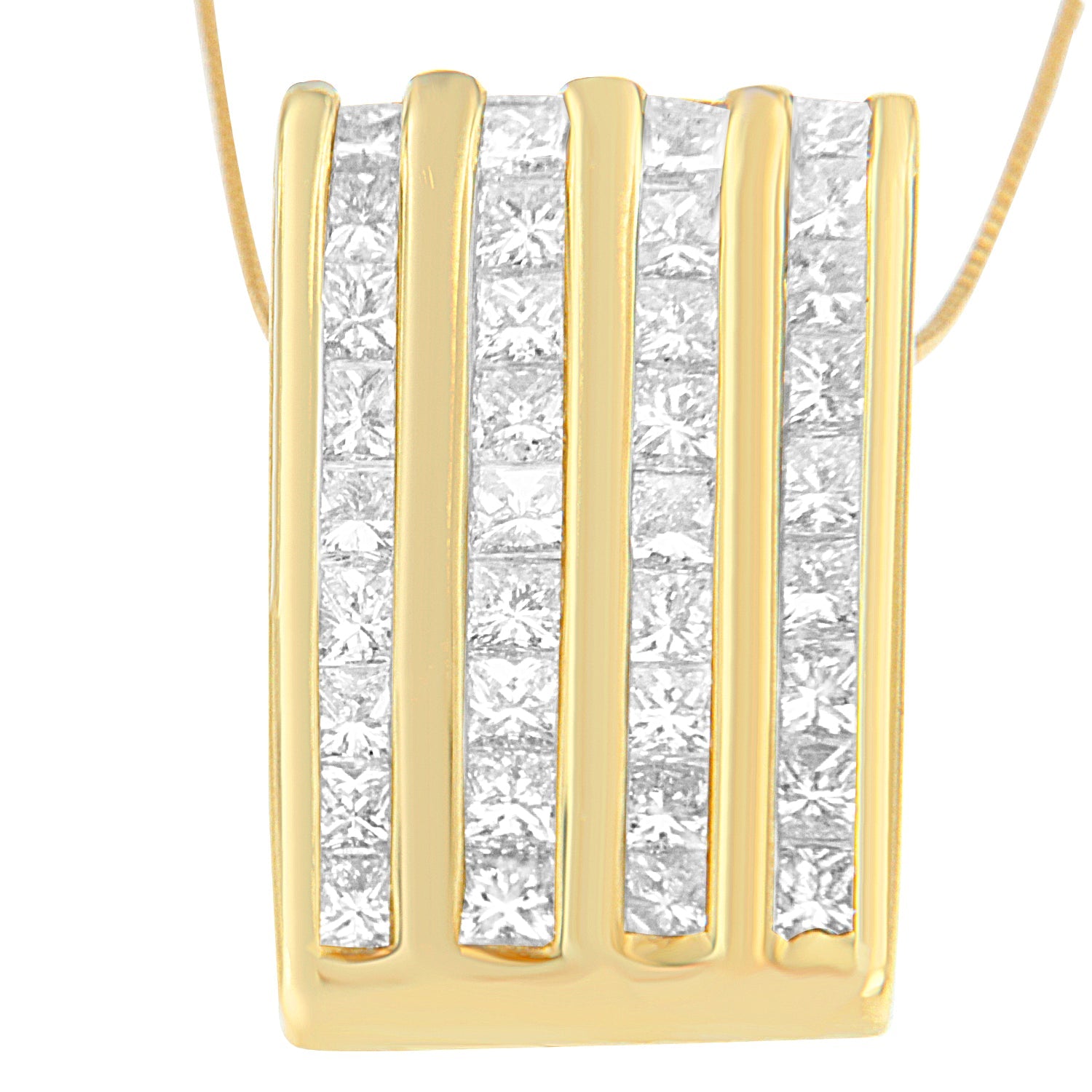 14K Yellow Gold 2 1/3 cttw Princess Cut Diamond Block Pendant Necklace (H-I, SI1-SI2) by Bids.com
