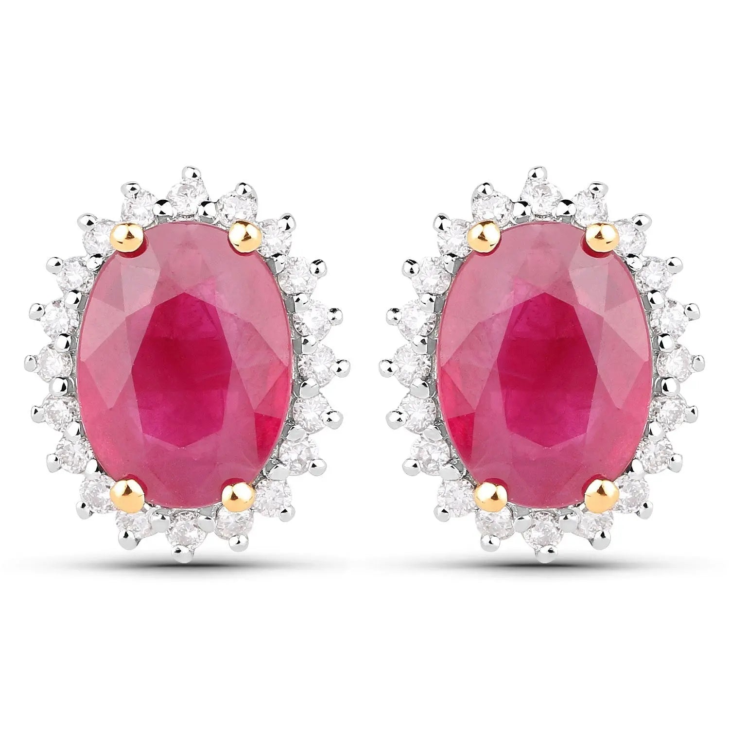 3.14 Carat Genuine Ruby and White Diamond 14K Yellow Gold Earrings