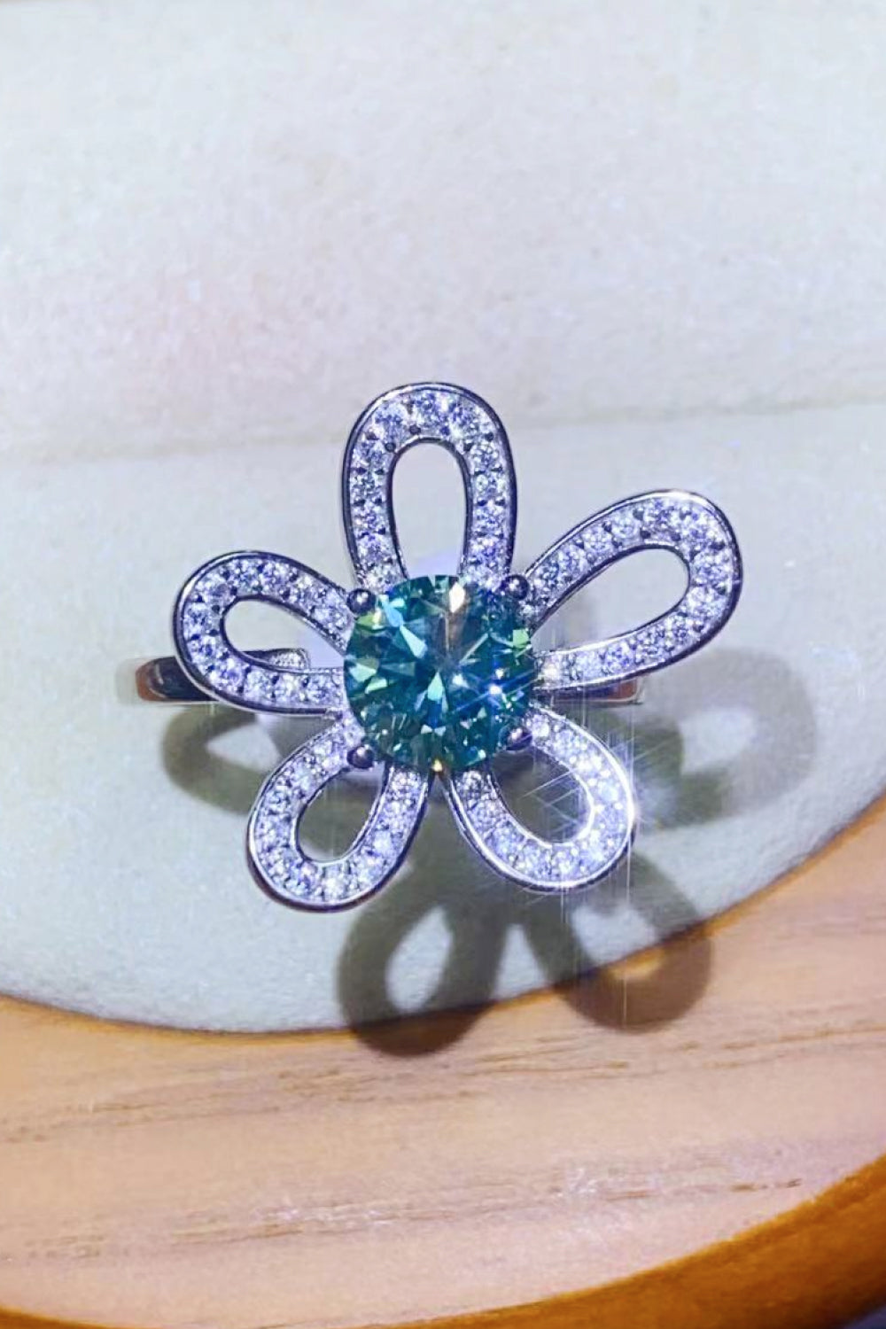 1 Carat Green Sparkala™ Flower Shape Open Ring - DestGlow