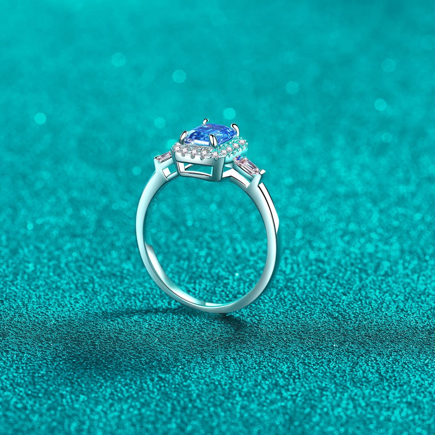 1 Carat Blue Emerald-Cut Sparkala™ Pure Sterling Silver Ring - DestGlow