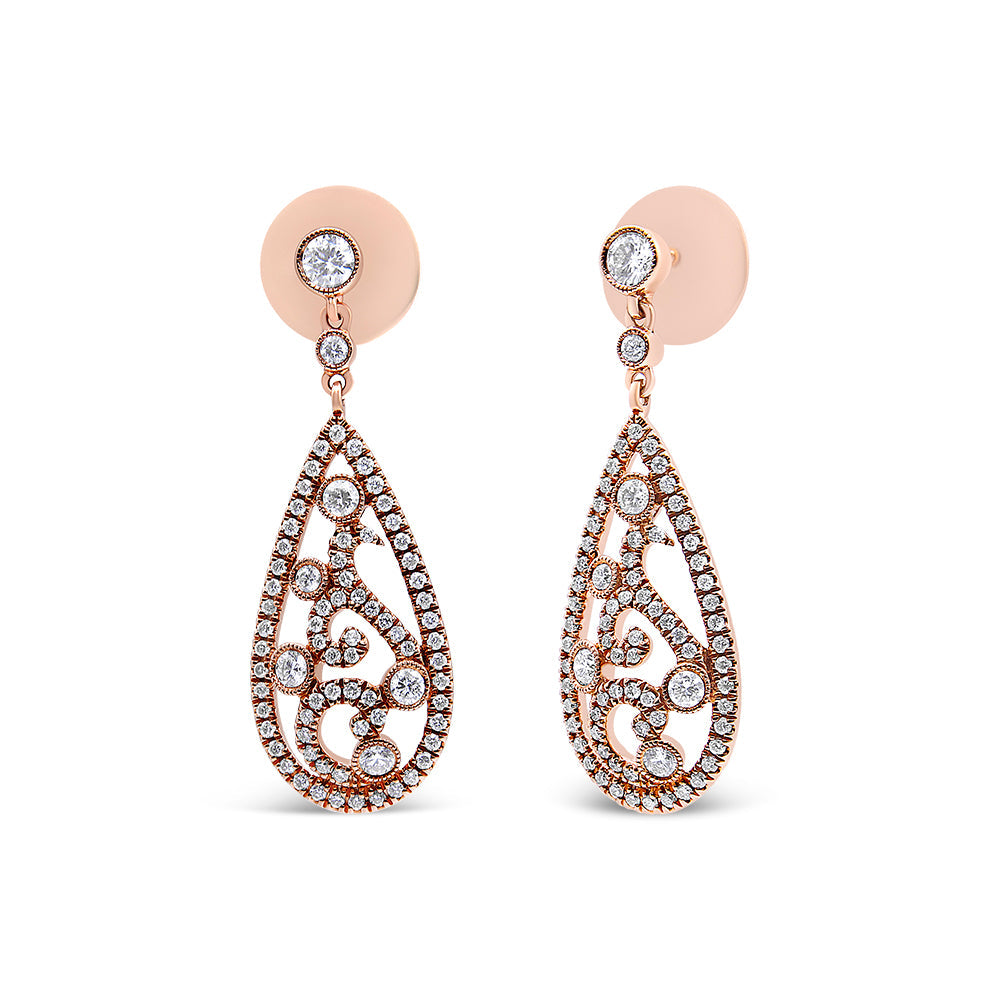 18K Rose Gold 1 1/4 Cttw Diamond Teardrop Shaped Drop and Dangle Screw Back Stud Earring (F-G Color, VS1-VS2 Clarity) by Bids.com