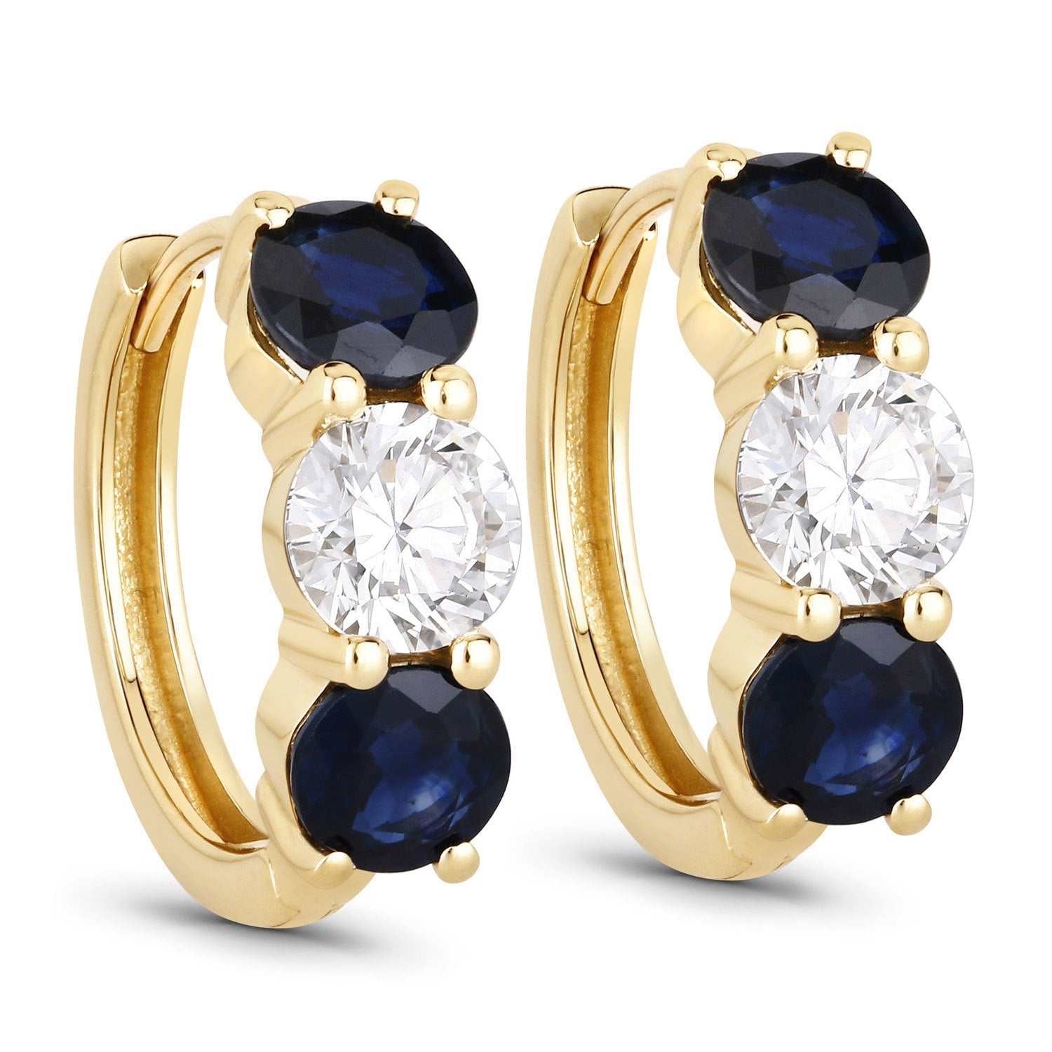 3.60 Carat Genuine Blue Sapphire and Lab Grown Diamond 14K Yellow Gold Earrings by Bids.com