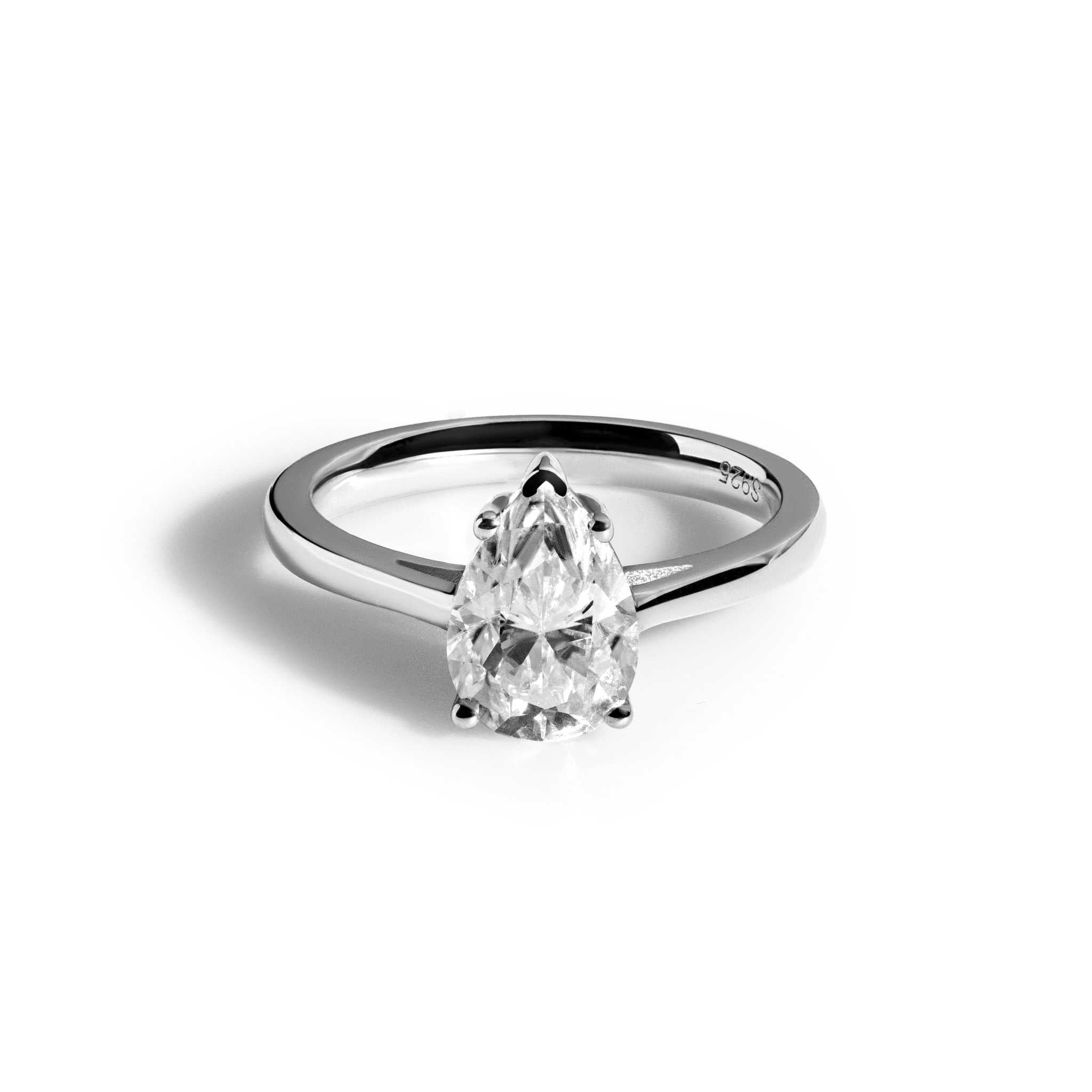 Pear Cut Tear Moissanite 2 TCW Women Engagement Ring - 925 Sterling Silver