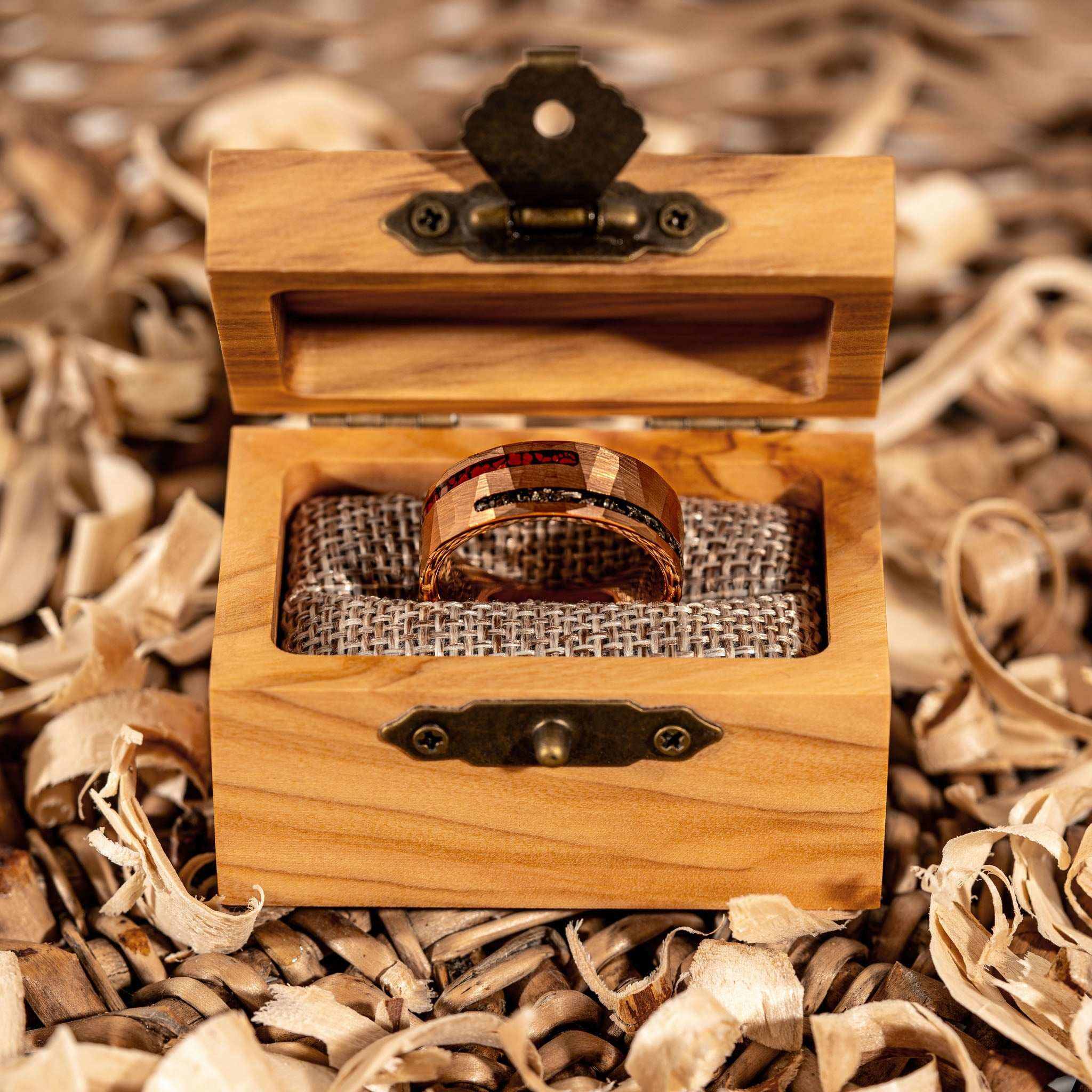 Dinosaur Bone & Meteorite Ring Tungsten Carbide Wedding Band - DestGlow