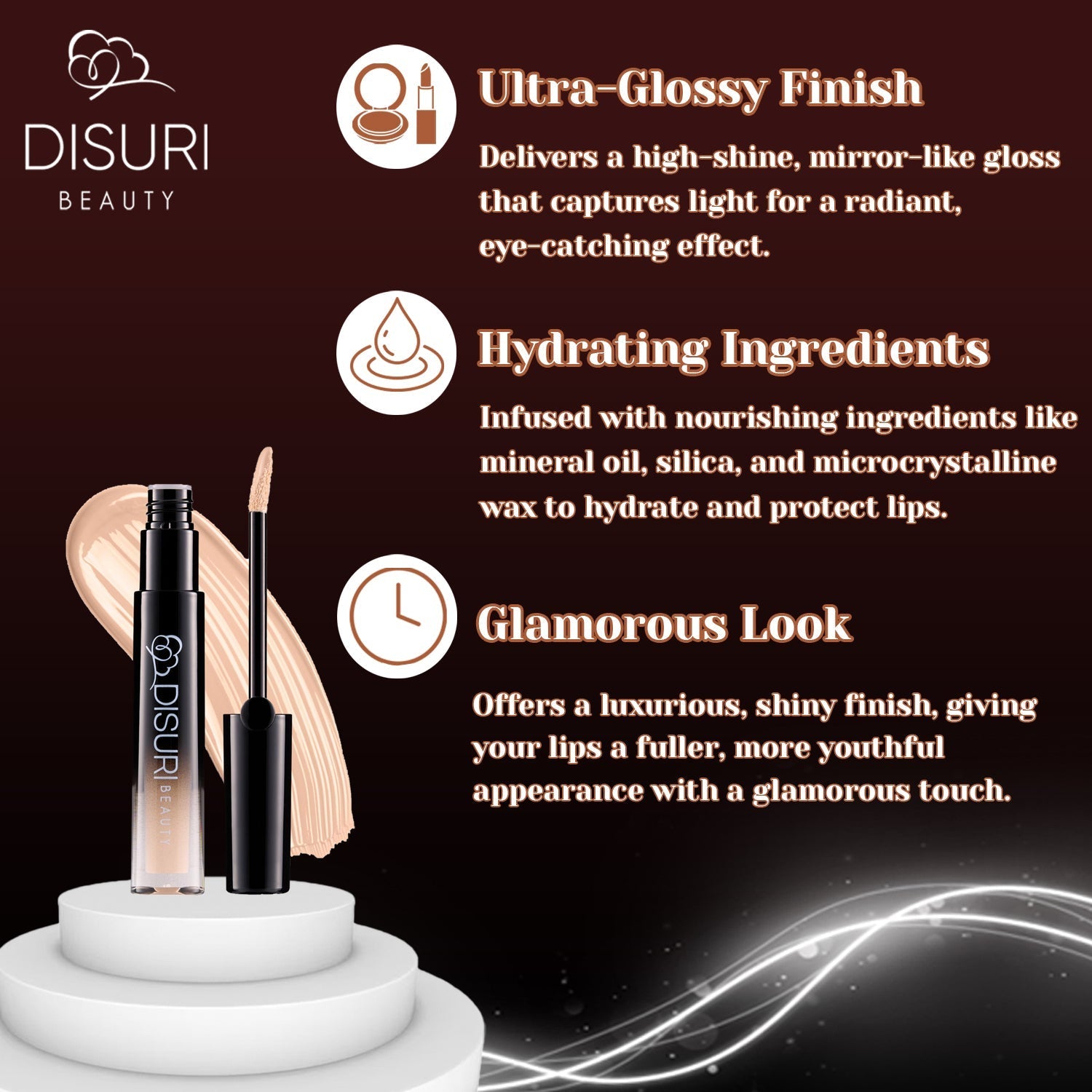 DISURI Beauty Glossy Blast Lip Gloss - Frosted Cake (M46)