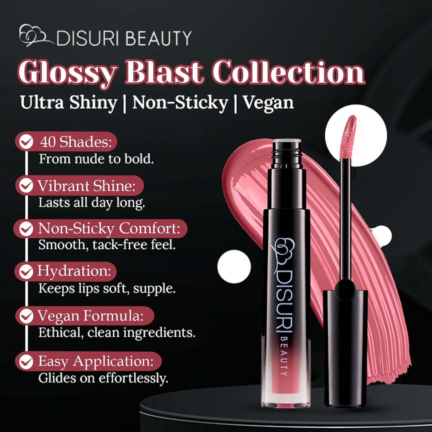 DISURI Beauty Glossy Blast Lip Gloss - Pink Berry Pie (M57)