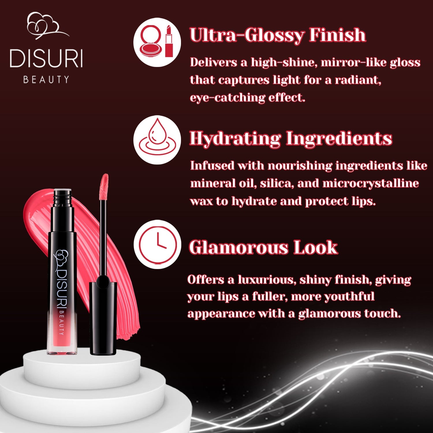 DISURI Beauty Glossy Blast Lip Gloss - Pink Cupcake (M9)