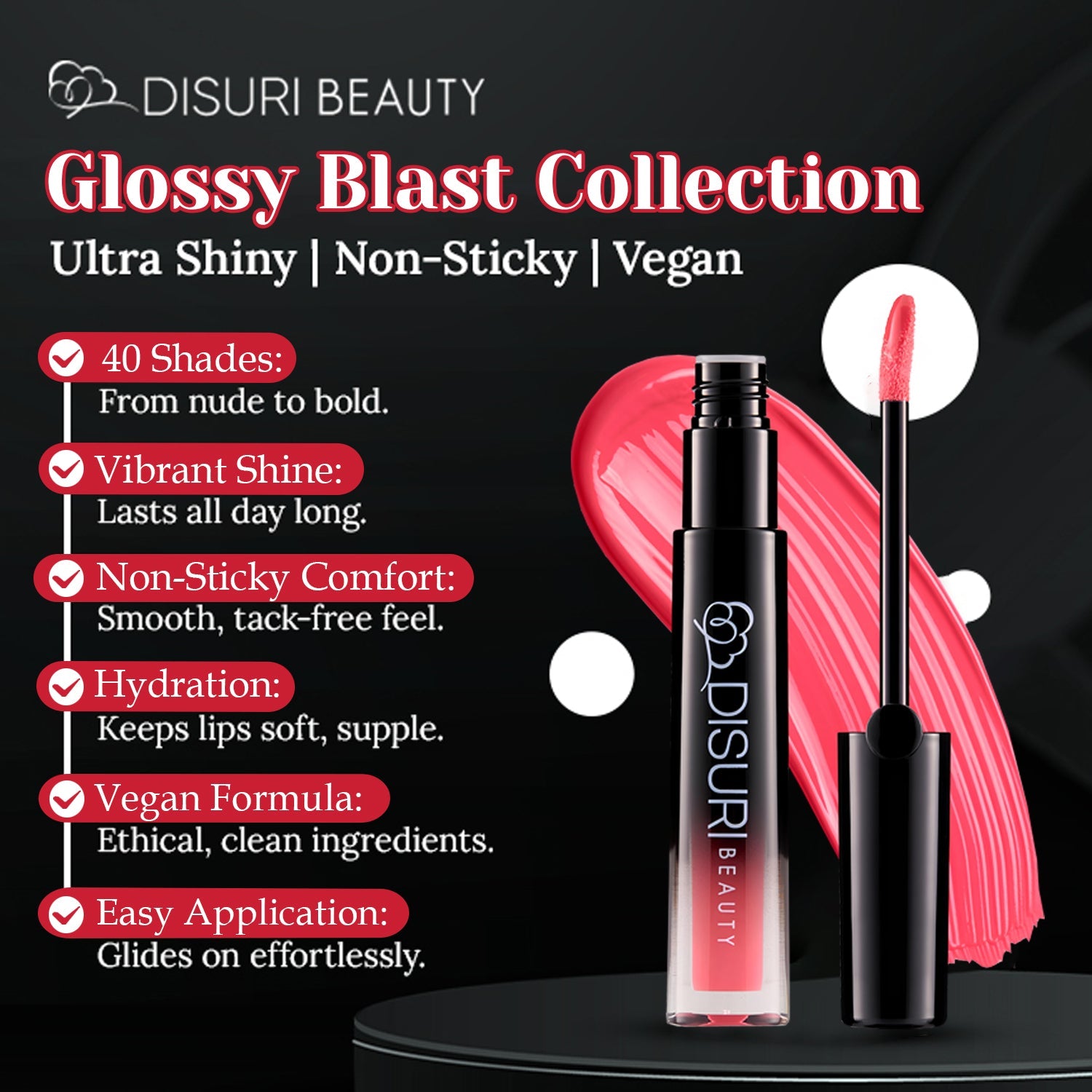 DISURI Beauty Glossy Blast Lip Gloss - Pink Cupcake (M9)