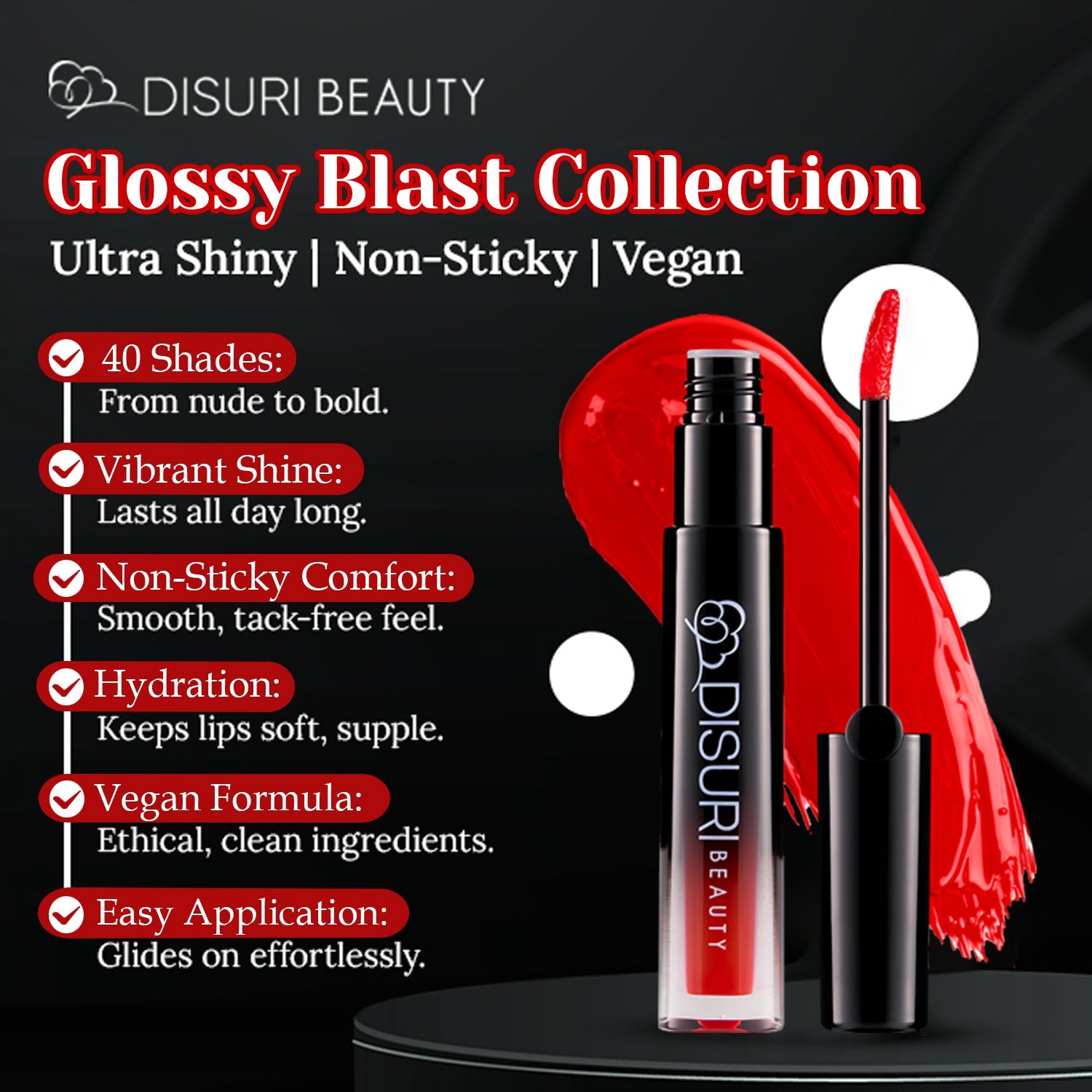 DISURI Beauty Glossy Blast Lip Gloss - Queens (M60)