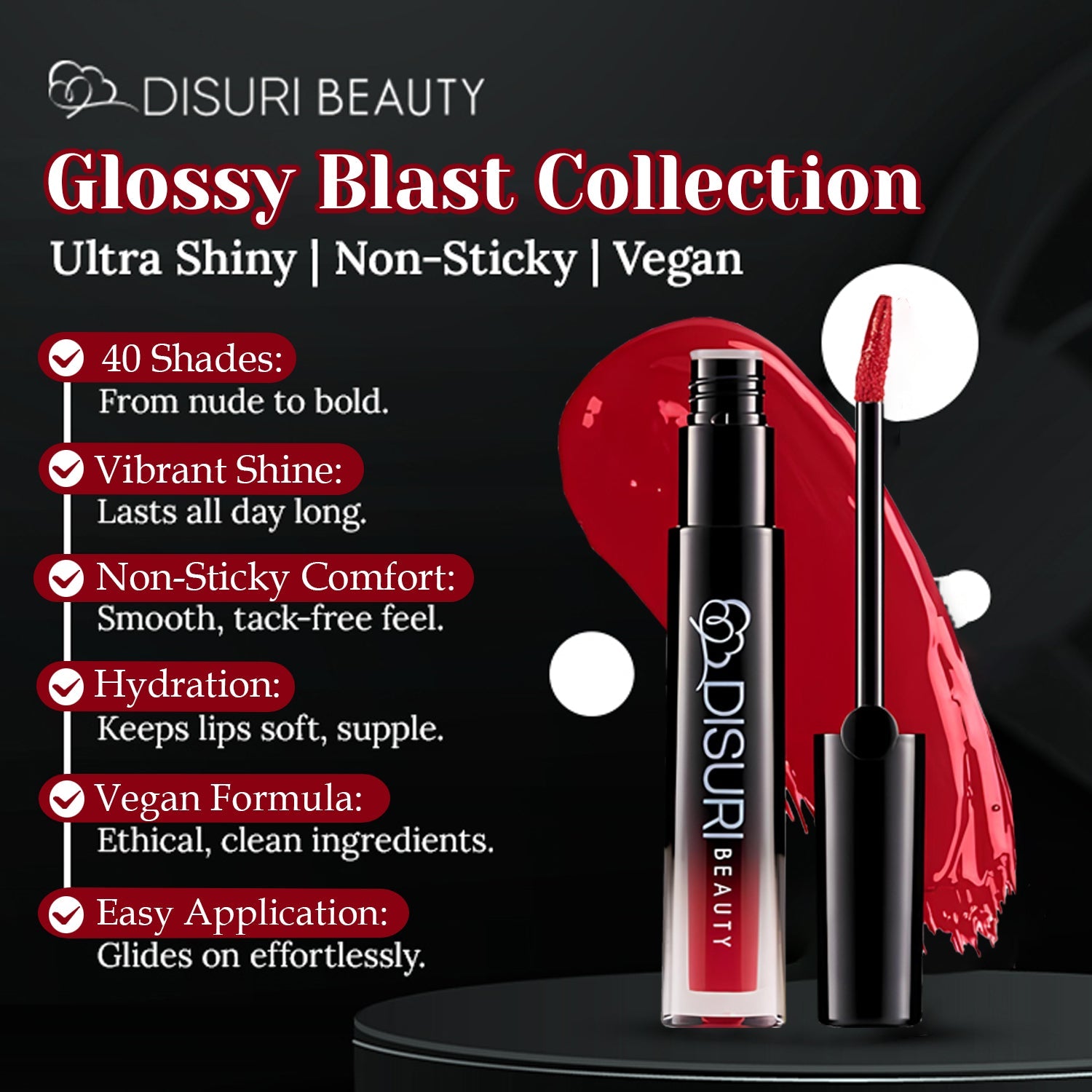 DISURI Beauty Glossy Blast Lip Gloss - Ruby Rosa (M41) DestGlow