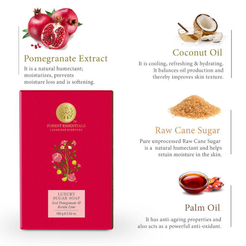 Forest Essentials Luxury Sugar Soap Iced Pomegranate & Kerala Lime