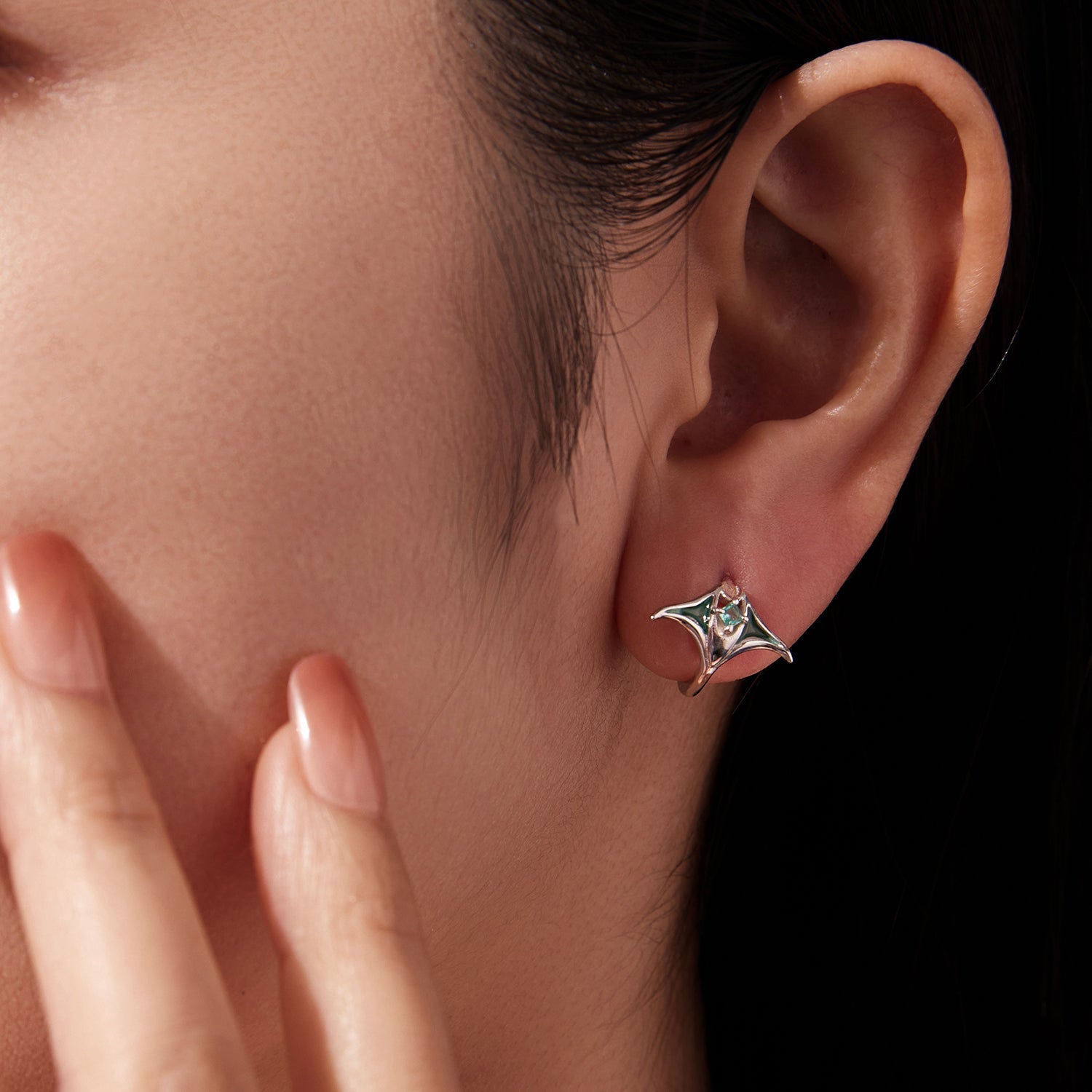 925 Sterling Silver Earrings with Transparent Glass, Enamel, White Gold Plated, 1.3x1.5cm for Women DestGlow