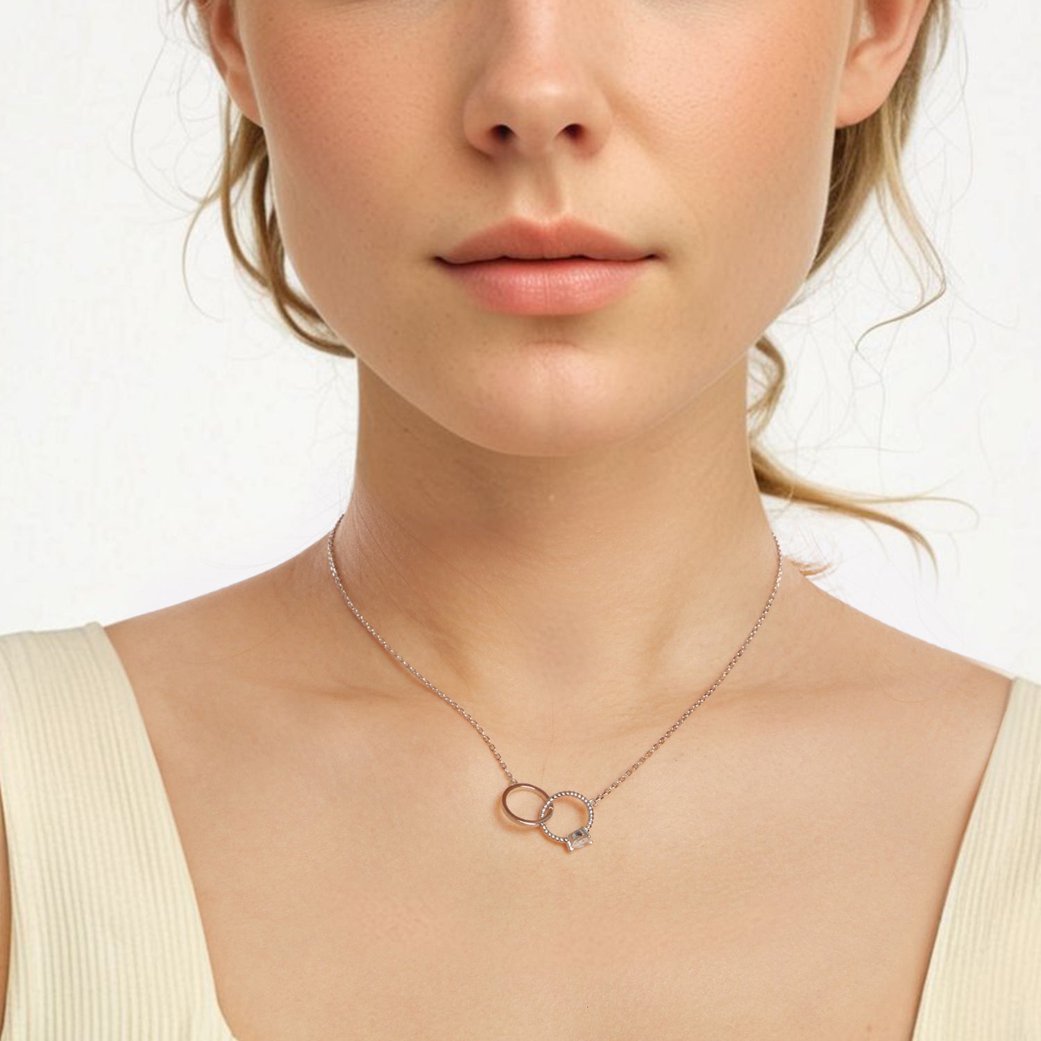 925 Sterling Silver White Gold Plated 40+5cm Necklace with Pavé CZ for Women DestGlow