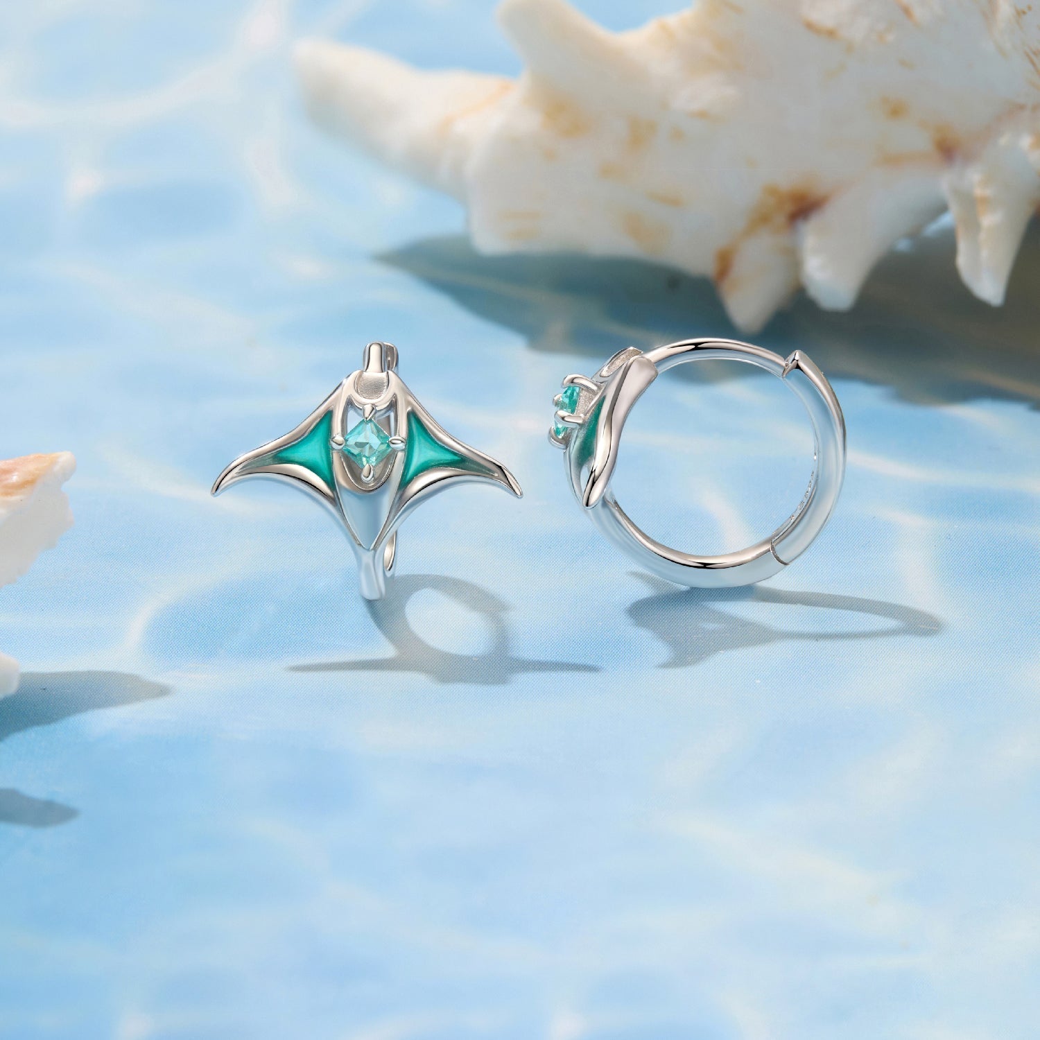 925 Sterling Silver Earrings with Transparent Glass, Enamel, White Gold Plated, 1.3x1.5cm for Women DestGlow