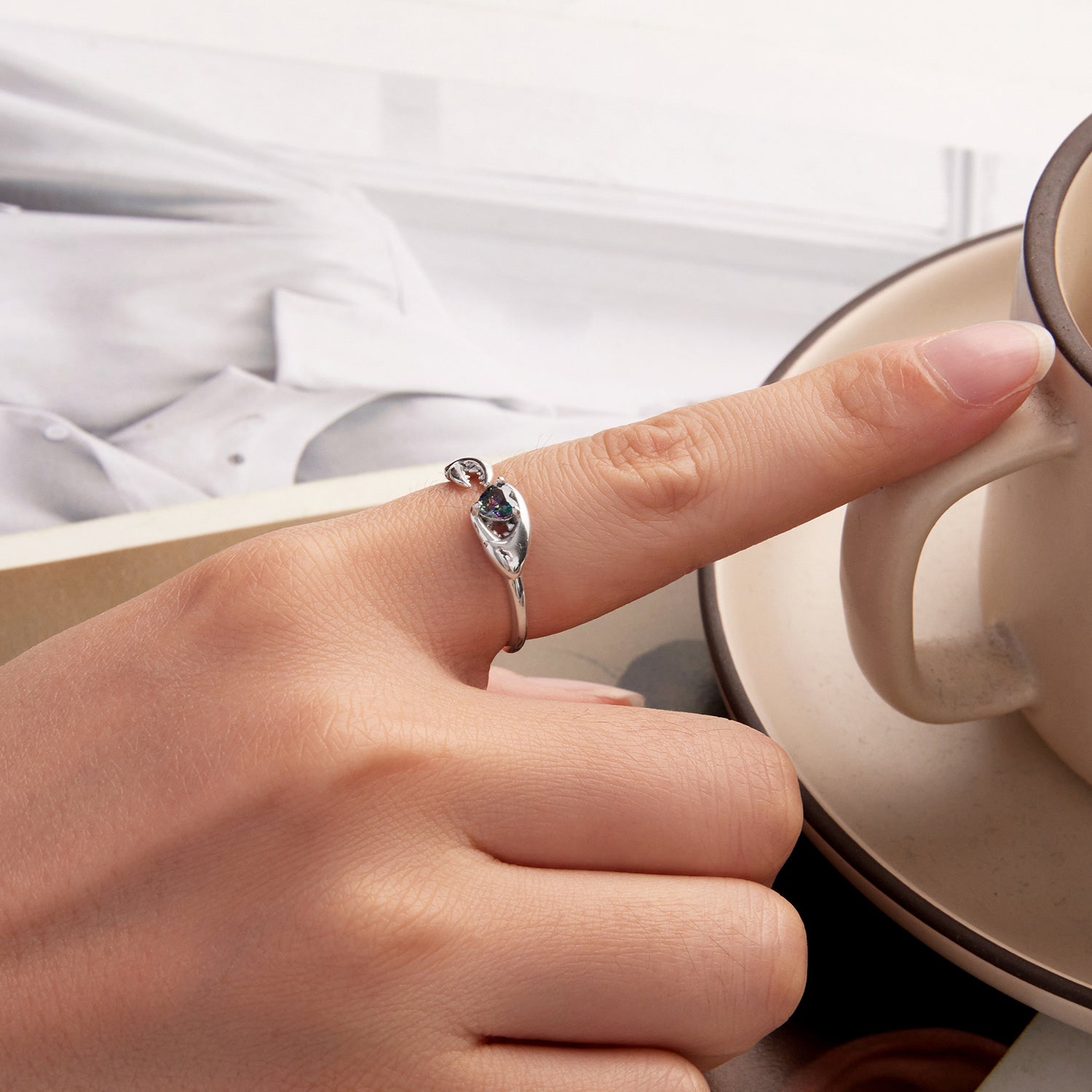 925 Sterling Silver Transparent Glass Oxidized Silver Ring for Women DestGlow