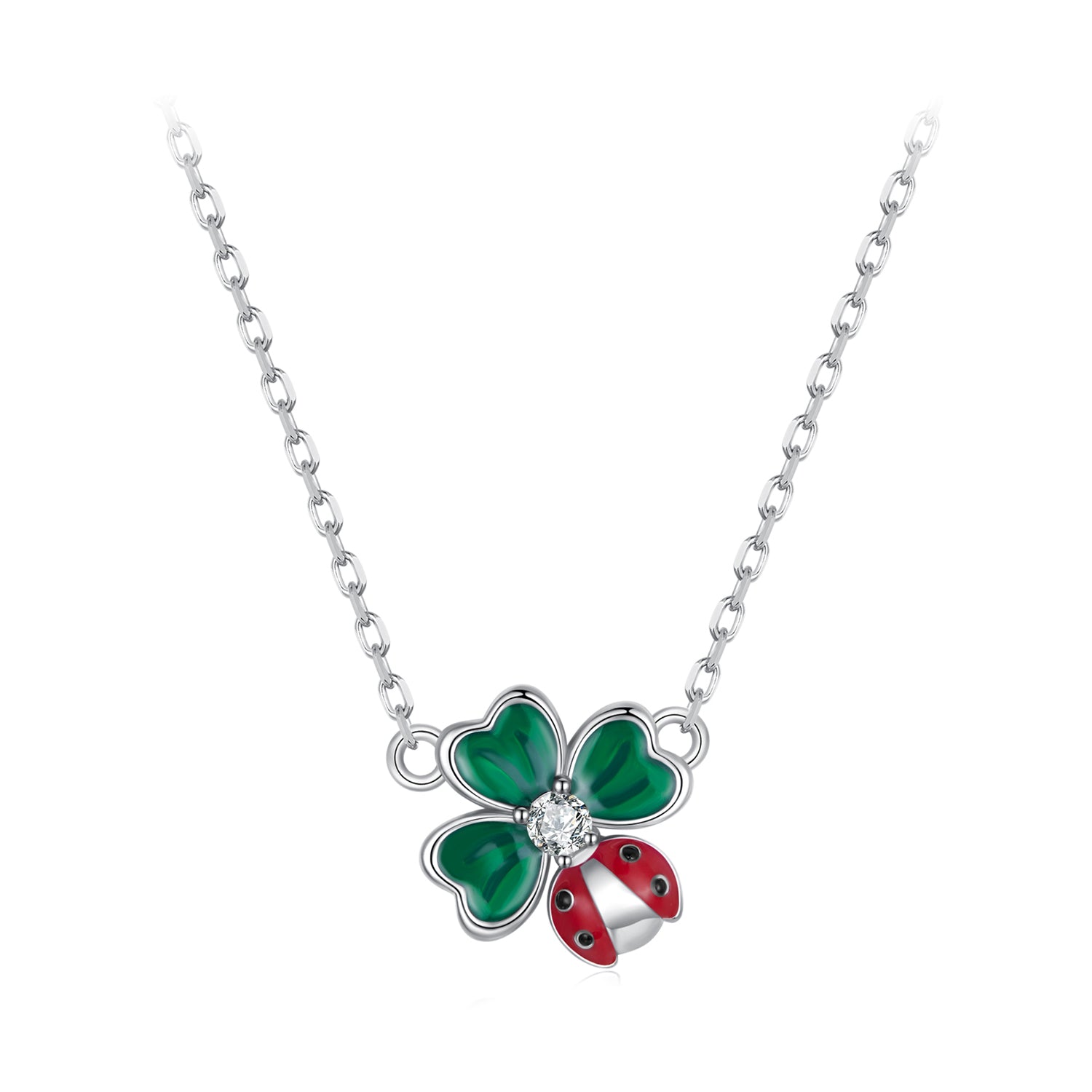 925 Sterling Silver Necklace with Enamel, White Gold Plated, 40+5 cm Chain Length, Women&