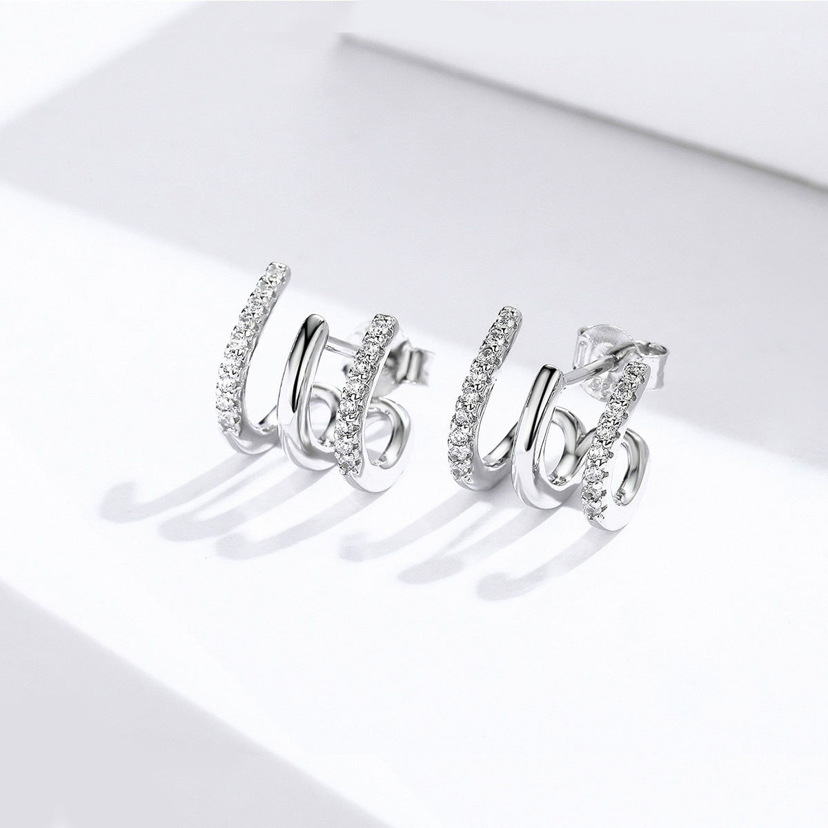S925 Sterling Silver Platinum Plated Pavé Setting CZ Earrings DestGlow