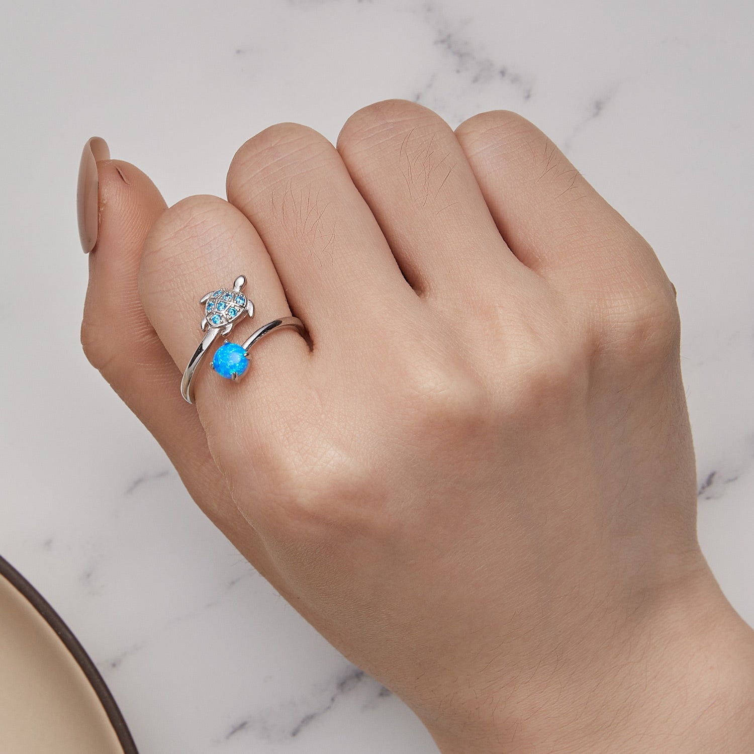 925 Sterling Silver Ring with Pavé Set CZ and Translucent Opal, 1.5mm Width for Women DestGlow