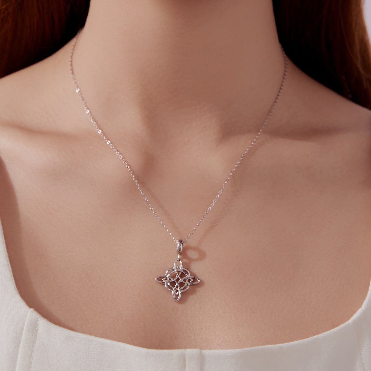 925 Sterling Silver Necklace with White Gold Plating and CZ - 40+5cm for Women DestGlow