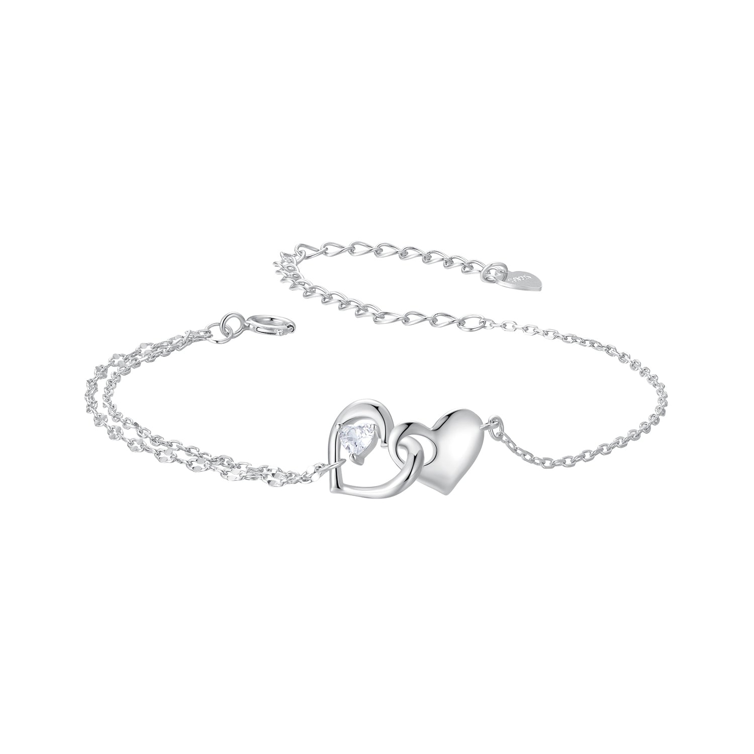 925 Sterling Silver Bracelet with Pave Setting CZ and White Gold Plating DestGlow
