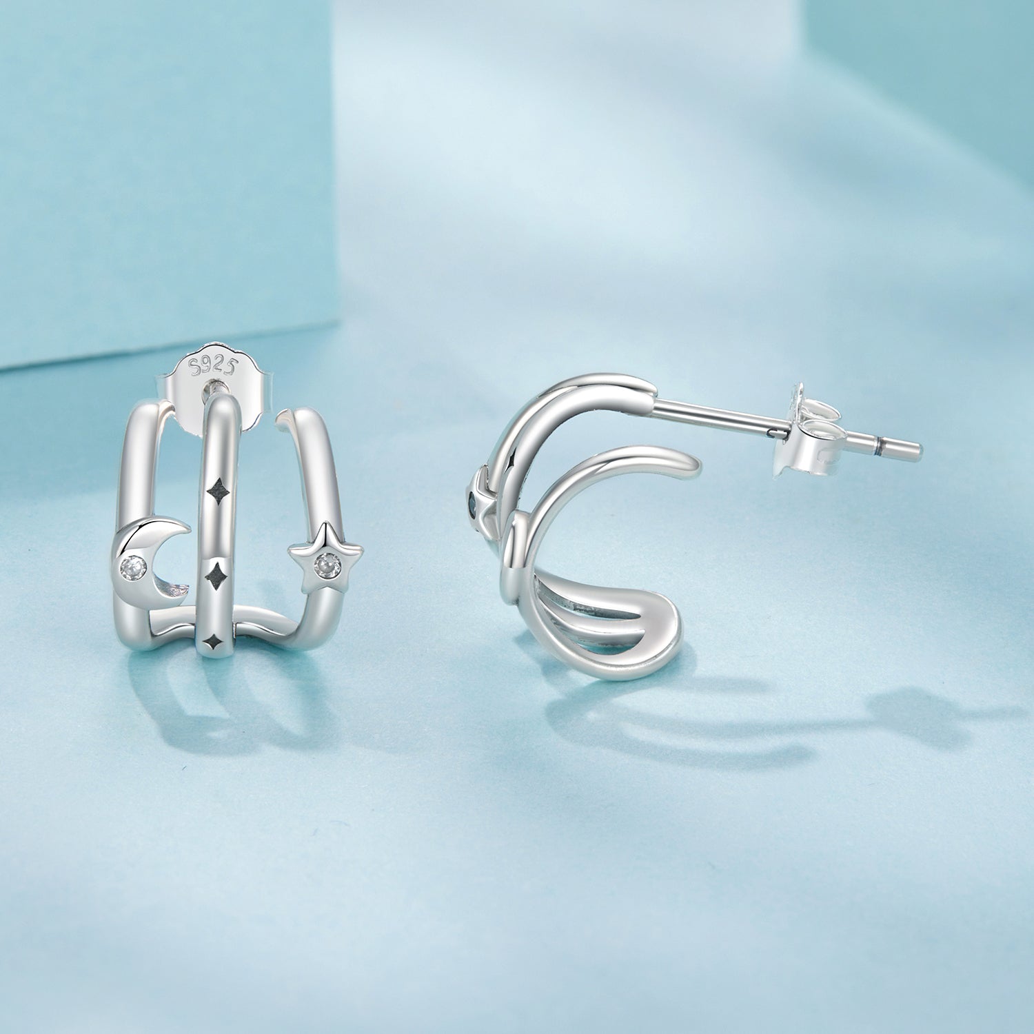 925 Sterling Silver Earrings with Pavé Setting CZ - Oxidized Silver, 1.1cm for Women DestGlow