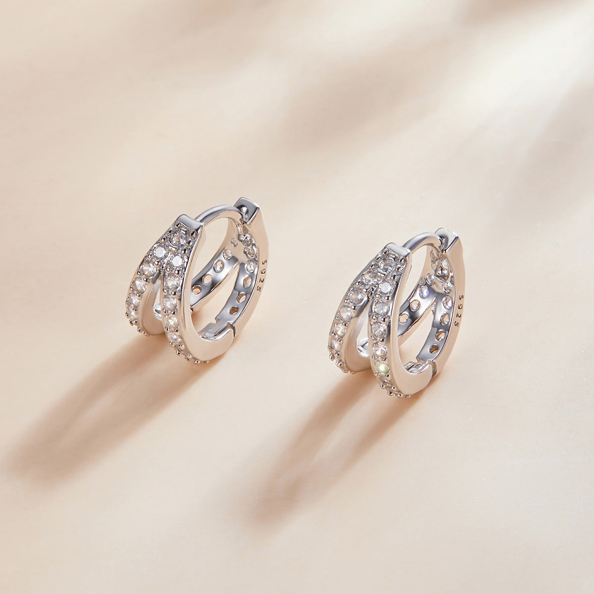 S925 Sterling Silver Earrings with Pavé Setting CZ, 1.1*0.6cm, for Women DestGlow