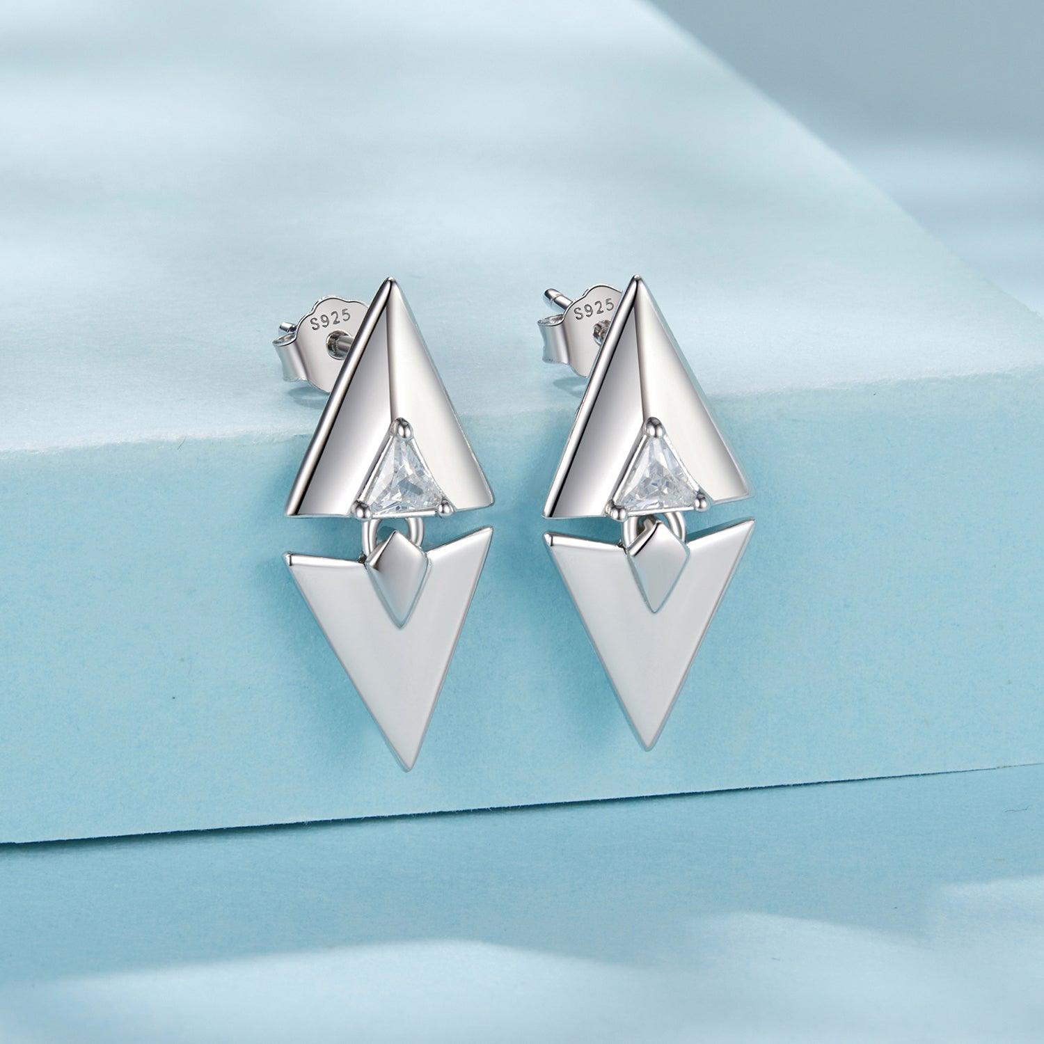 925 Sterling Silver Earrings with White Gold Plating and CZ DestGlow