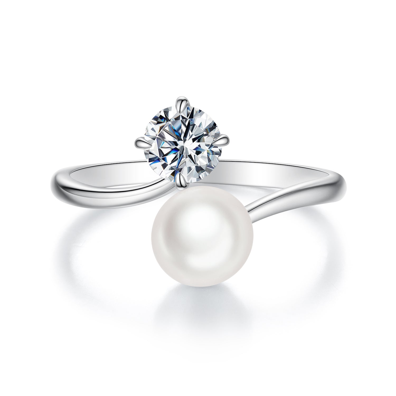925 Sterling Silver Moissanite 0.5 Carat Freshwater Pearl Ring Size E for Women DestGlow