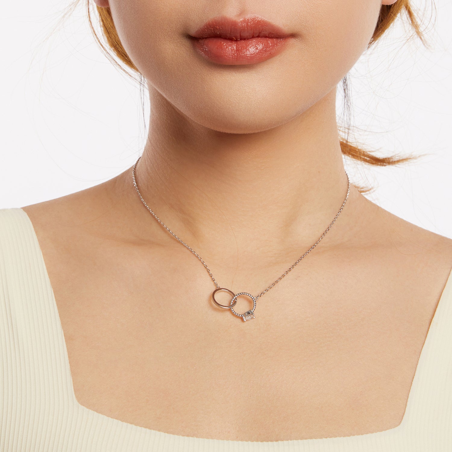 925 Sterling Silver White Gold Plated 40+5cm Necklace with Pavé CZ for Women DestGlow