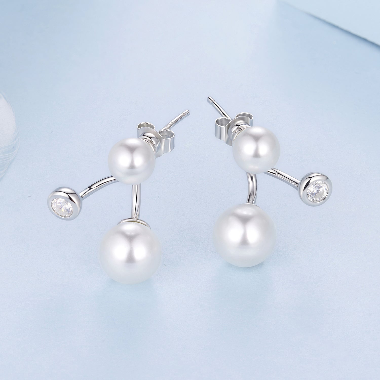 925 Sterling Silver Earrings with CZ and Synthetic Pearl, 1.7cm, White Gold Plated for Women DestGlow