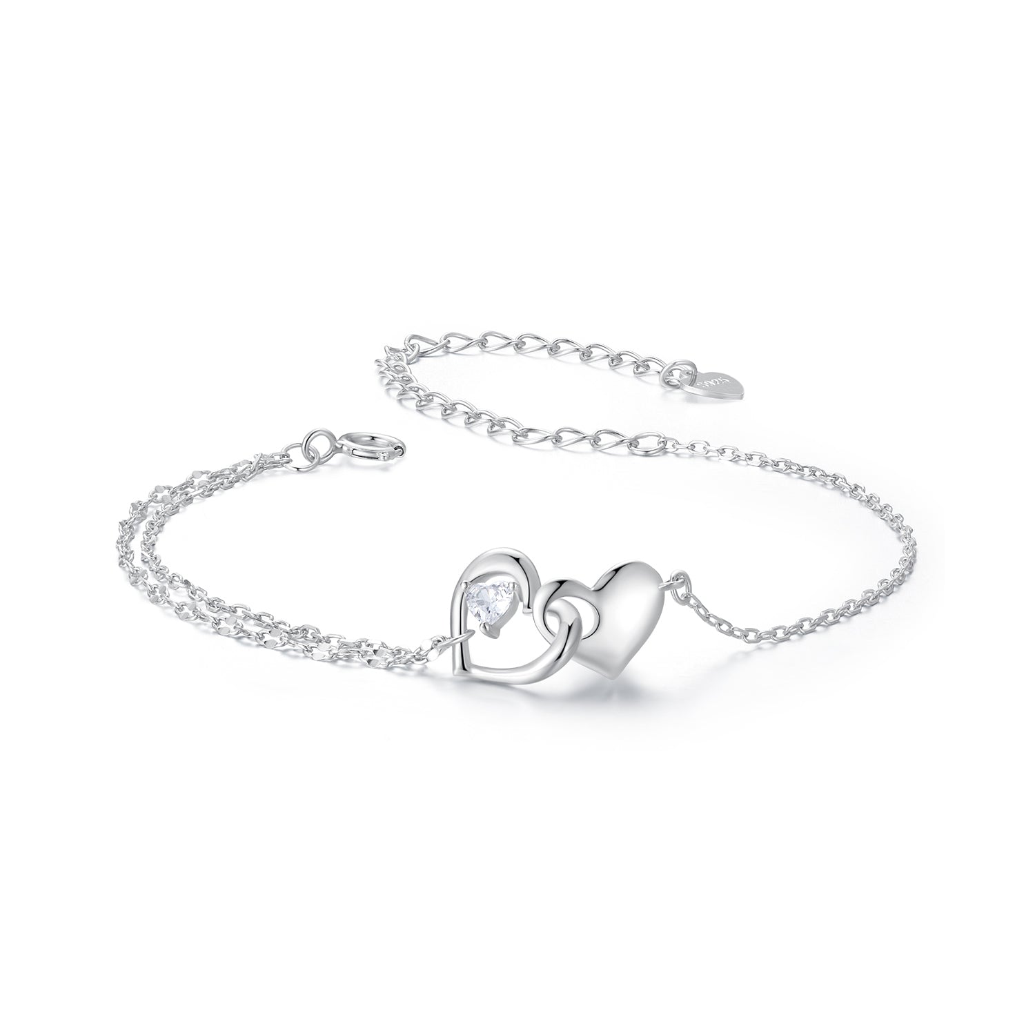 925 Sterling Silver Bracelet with Pave Setting CZ and White Gold Plating DestGlow