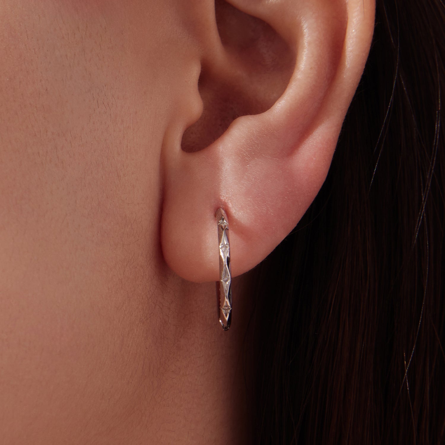 925 Sterling Silver White Gold Plated Hoop Earrings with CZ - 2.0cm DestGlow