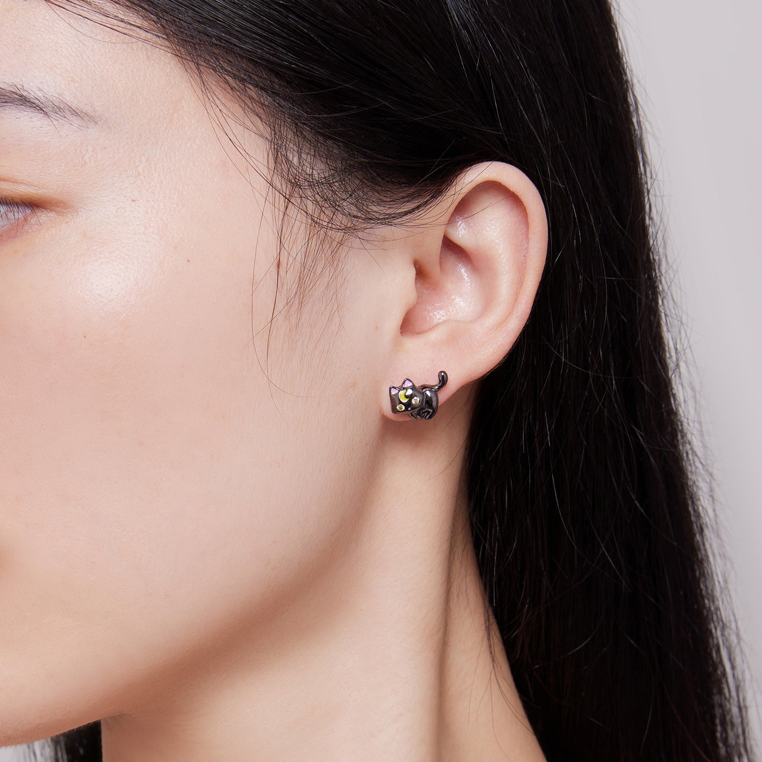 925 Sterling Silver Black Gold Plated Enamel CZ Earrings Size 10*14mm for Women DestGlow
