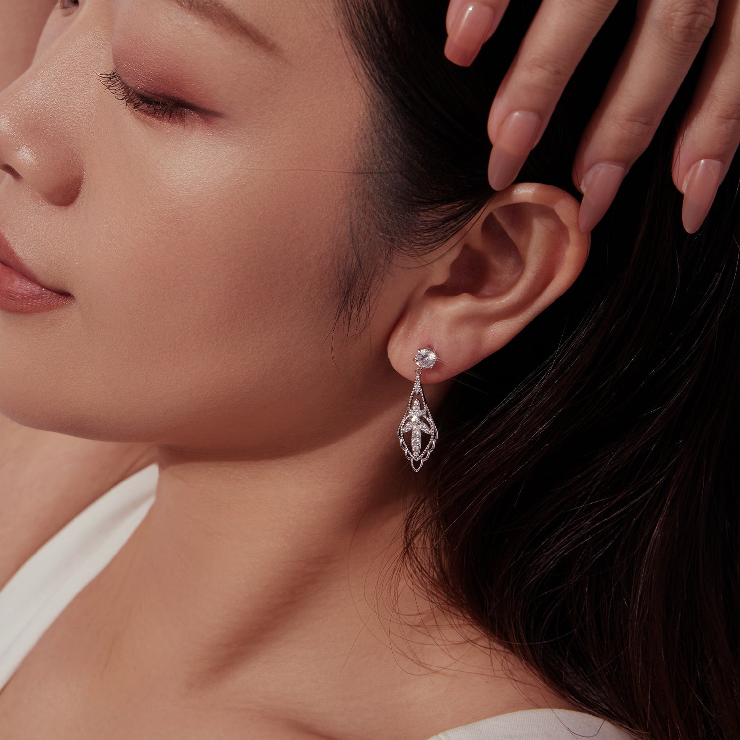 925 Sterling Silver 0.50 Carat Moissanite Earrings with White Gold Plating for Women DestGlow