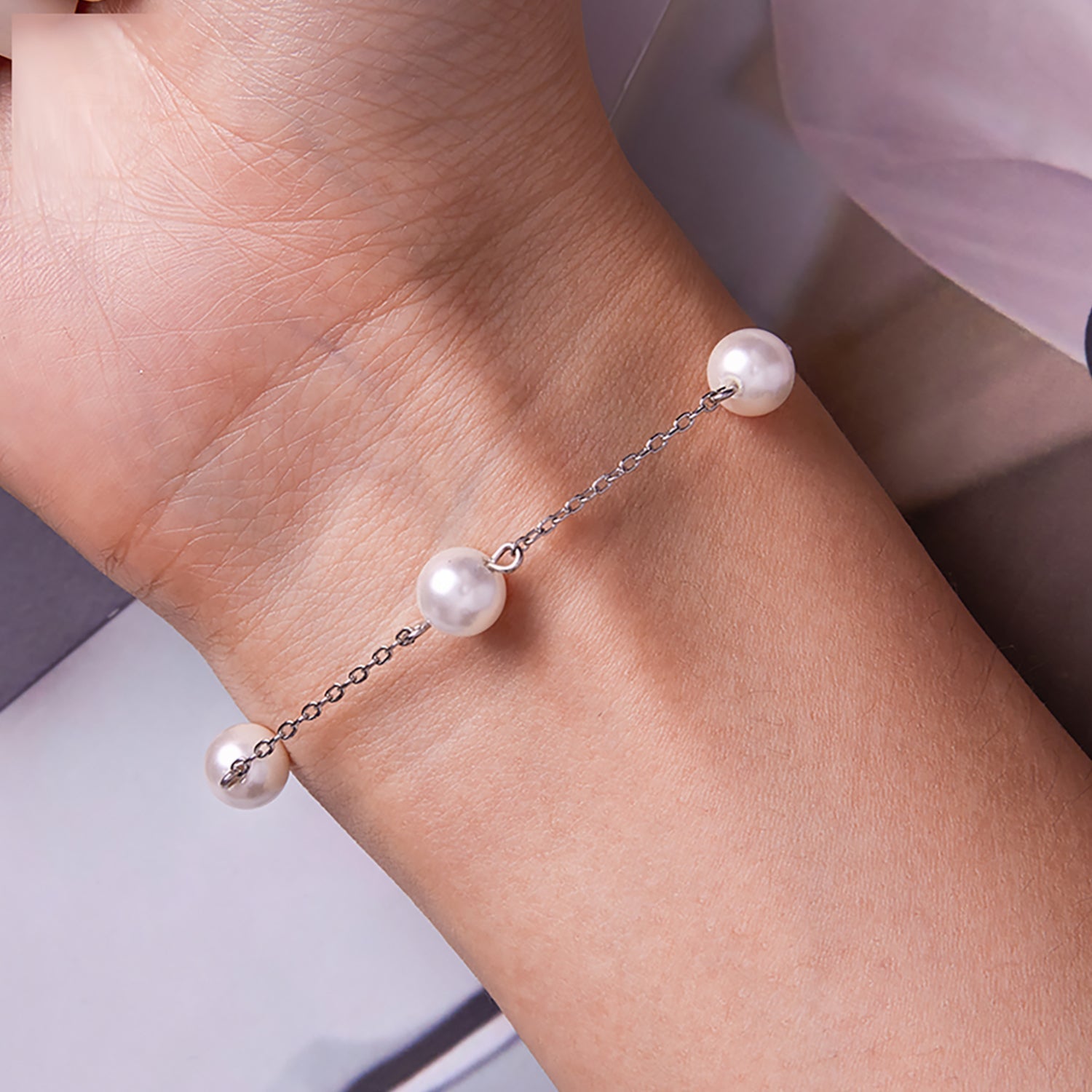 925 Sterling Silver Adjustable Pearl Bracelet for Women DestGlow