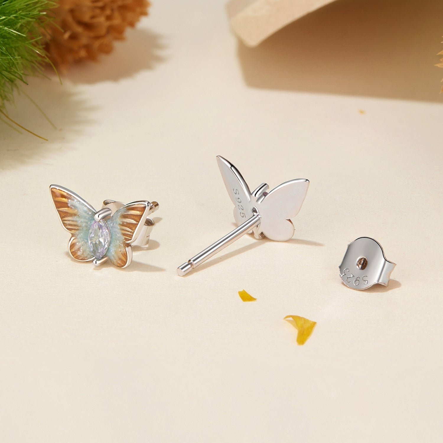 925 Sterling Silver Earrings with Enamel and Pavé Set CZ, 7x10mm, White Gold Plated for Women DestGlow