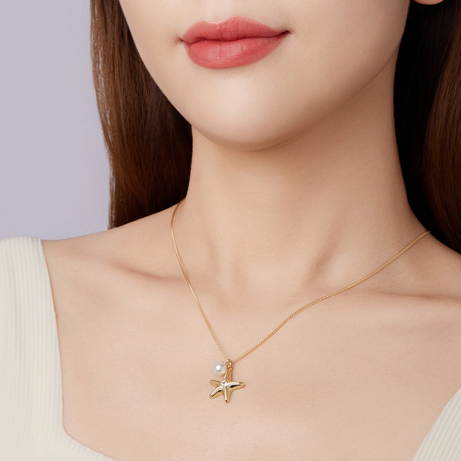 925 Sterling Silver Necklace with Gold Plating, 40+5cm, Featuring Synthetic Pearl & CZ for Women DestGlow