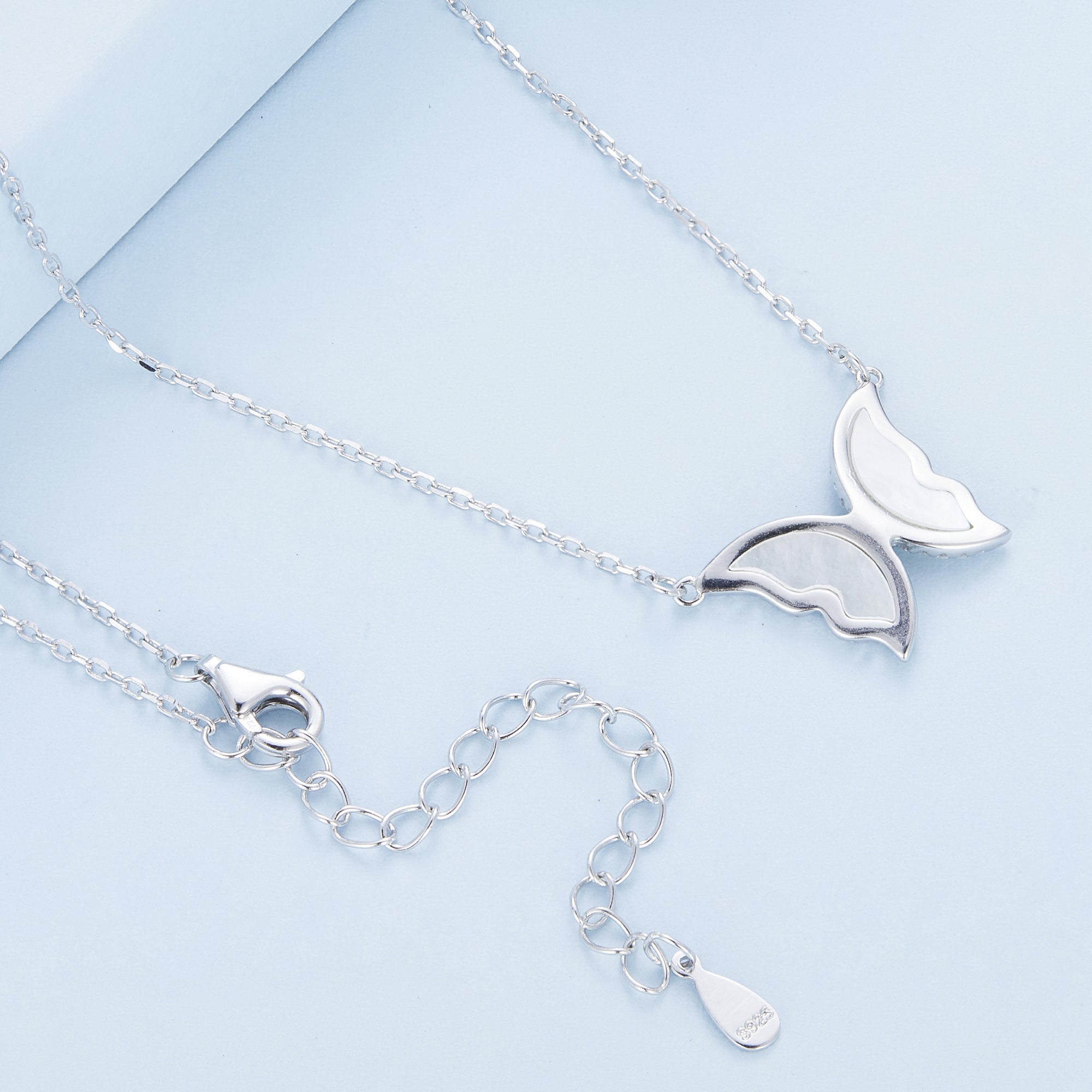 S925 Sterling Silver Plated Nacre & CZ Necklace, 40+5cm for Women DestGlow