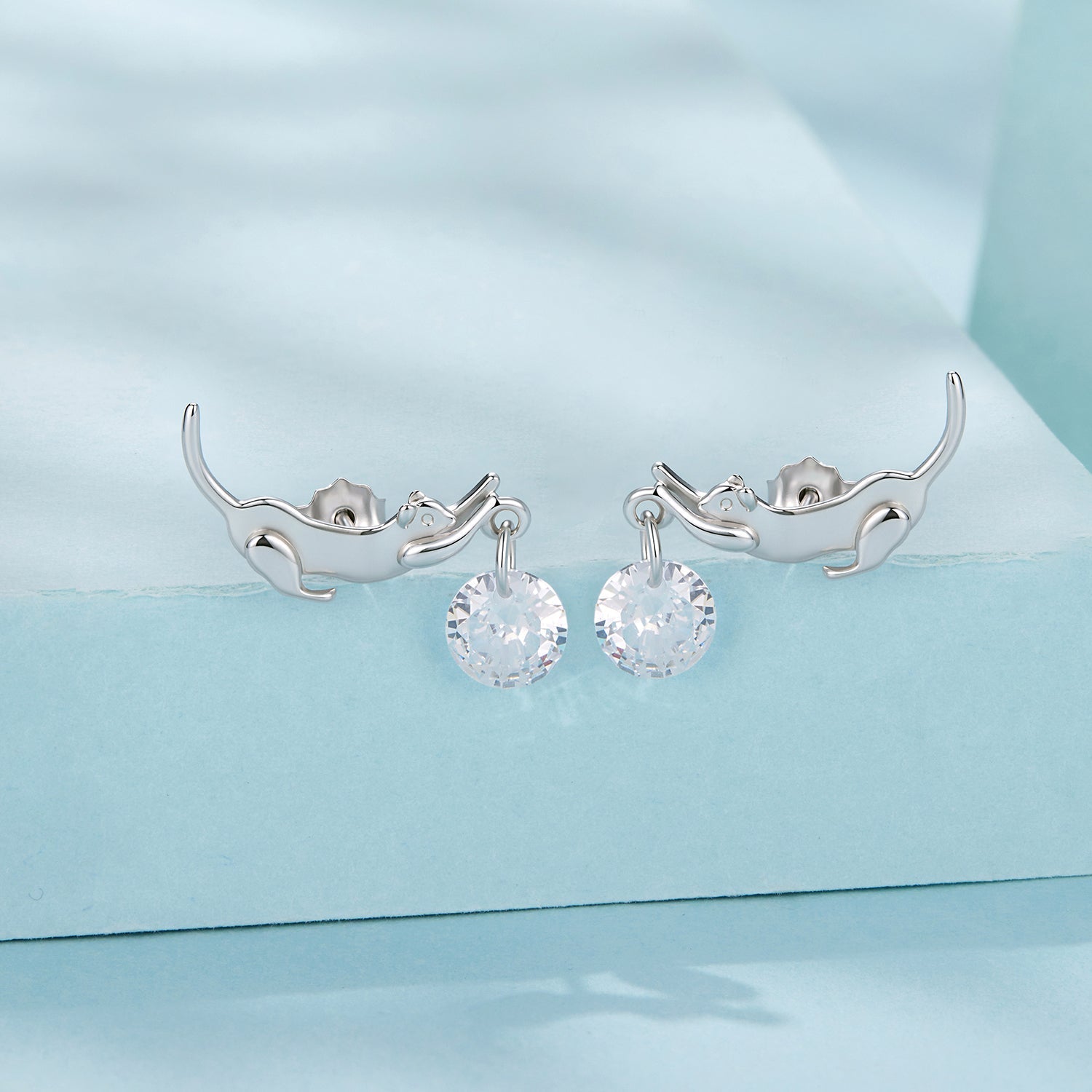 925 Sterling Silver White Gold Plated CZ Earrings 1.6x1.7cm for Women DestGlow