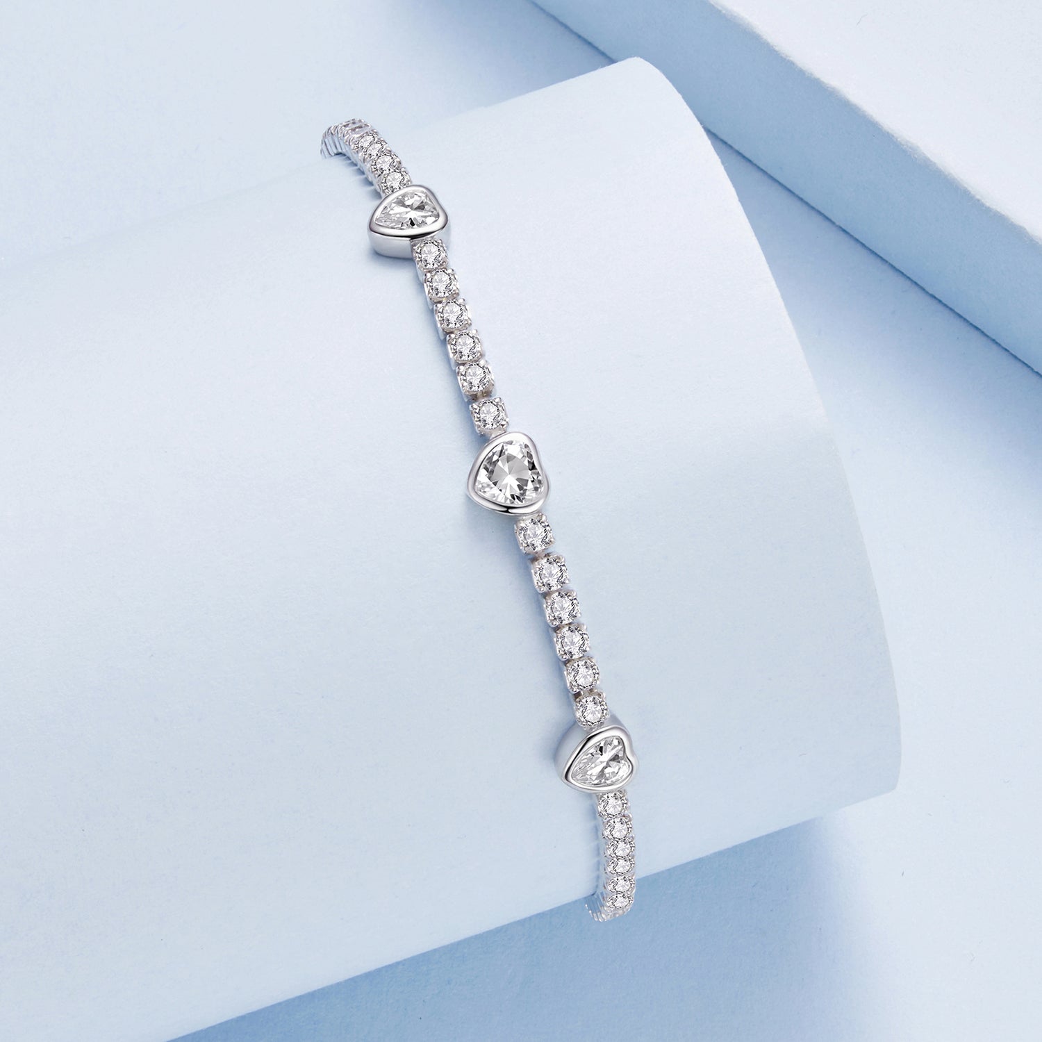 925 Sterling Silver & Pavé Setting CZ Bracelet with White Gold Plating for Women DestGlow