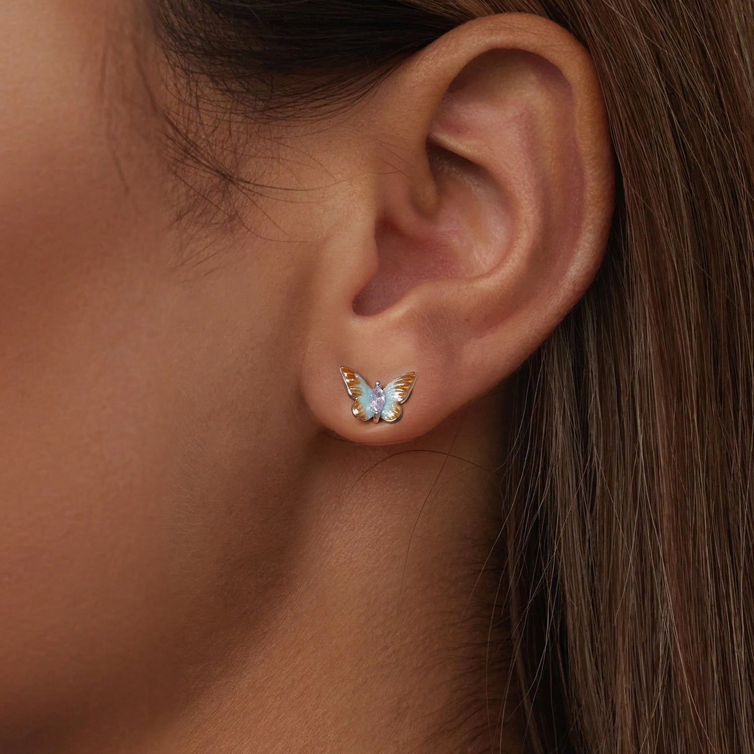925 Sterling Silver Earrings with Enamel and Pavé Set CZ, 7x10mm, White Gold Plated for Women DestGlow