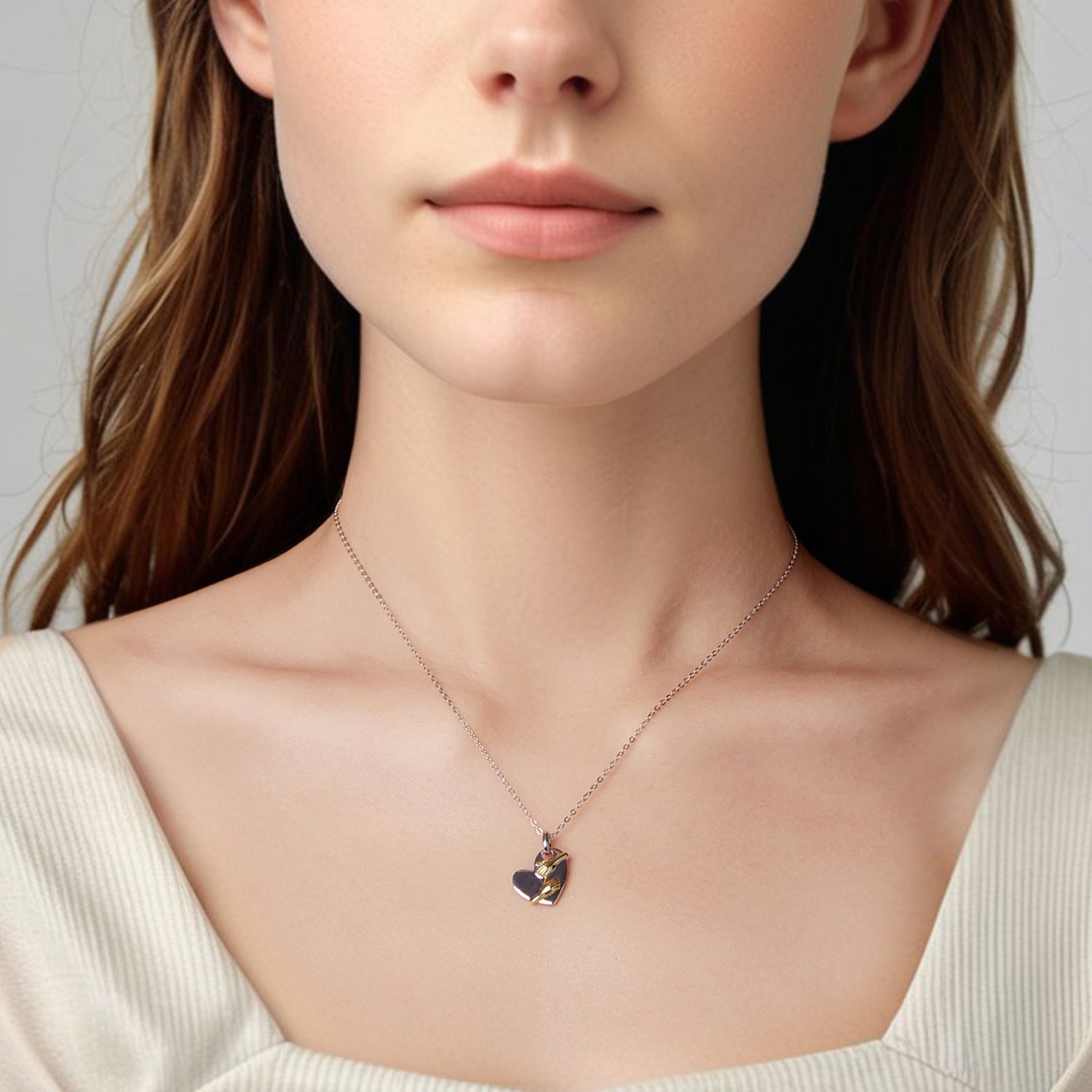 925 Sterling Silver + Plated White Gold + Plated Gold 1.8*1.2cm Necklace for Women DestGlow