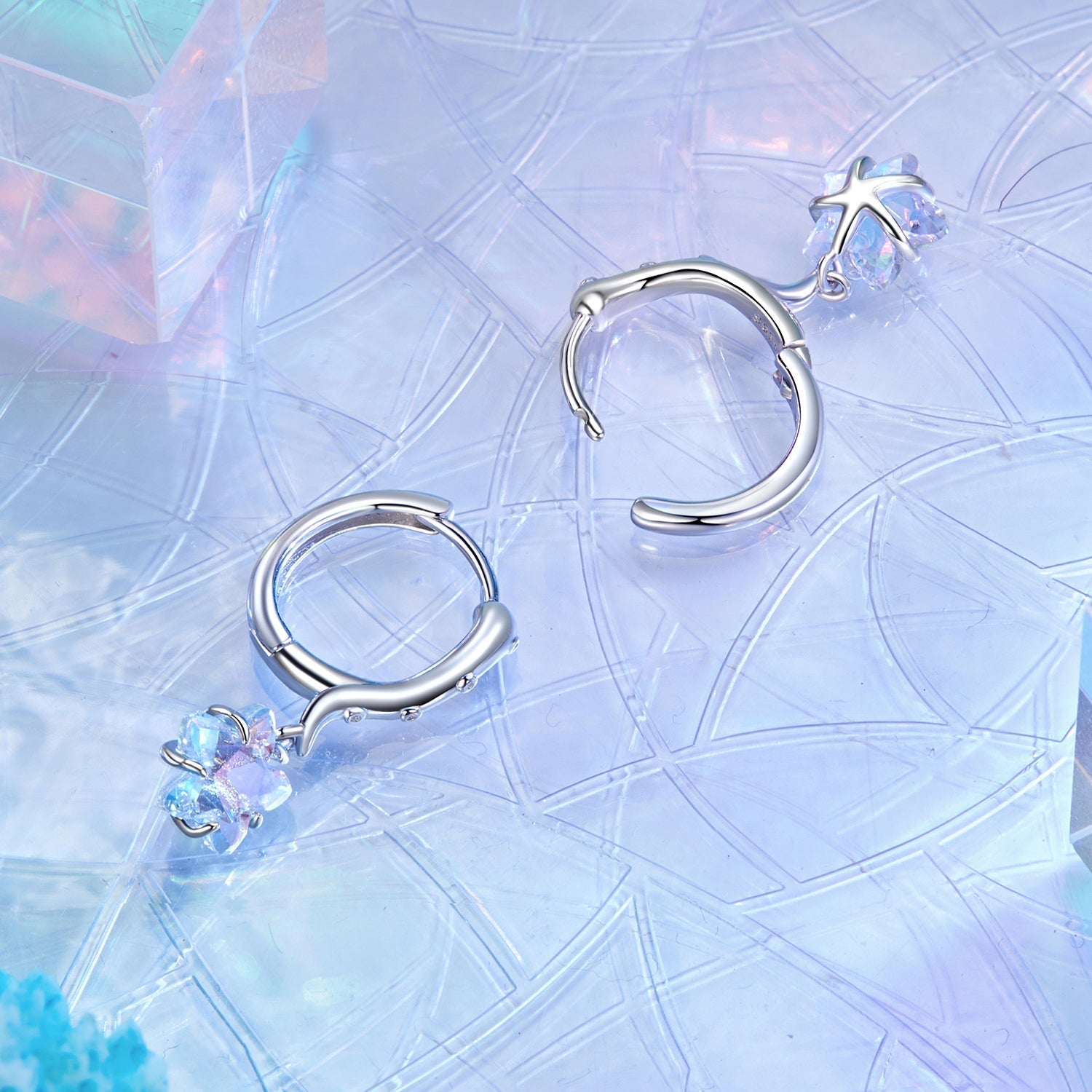 925 Sterling Silver Earrings with Transparent Glass and White Gold Plating for Women DestGlow