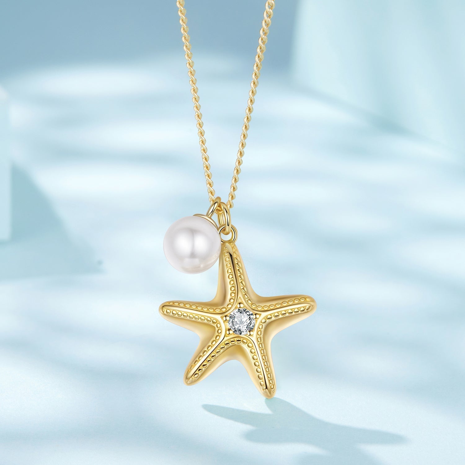 925 Sterling Silver Necklace with Gold Plating, 40+5cm, Featuring Synthetic Pearl & CZ for Women DestGlow