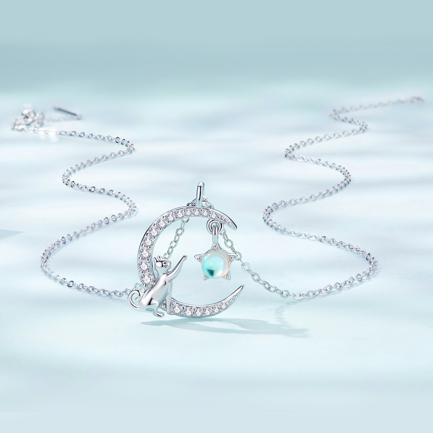 925 Sterling Silver Adjustable Moonstone Necklace with CZ Accents for Women DestGlow