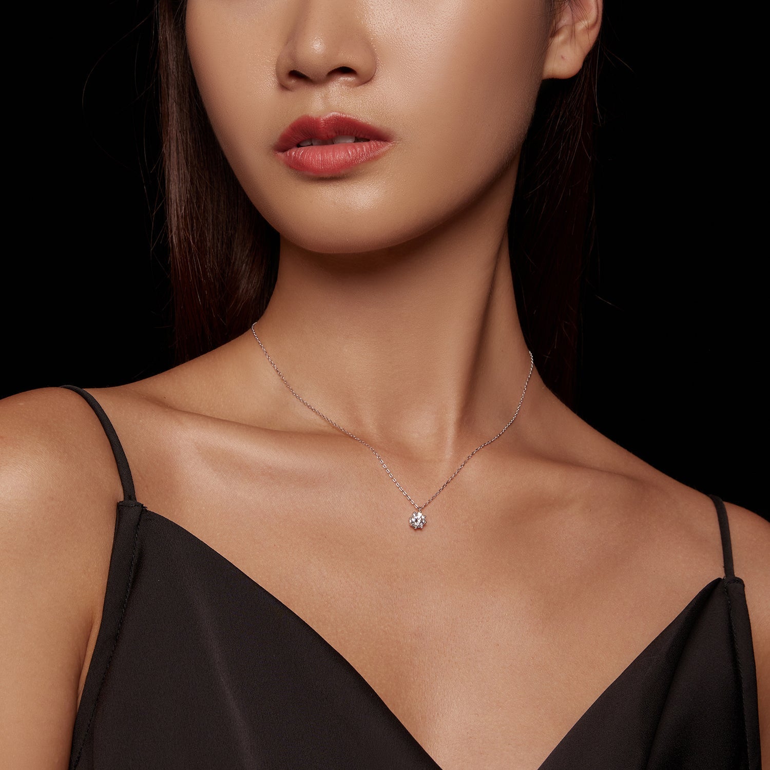 925 Sterling Silver Plated Platinum Moissanite Necklace 39+5cm for Women DestGlow