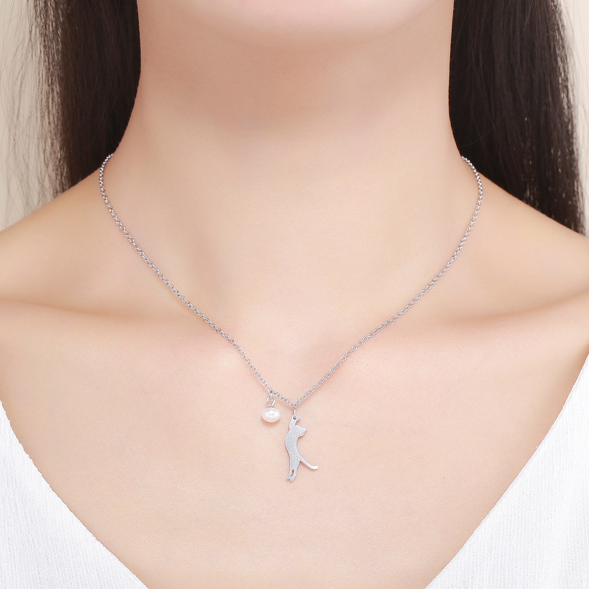 925 Sterling Silver 0.6 Carat Pearl Necklace for Women DestGlow