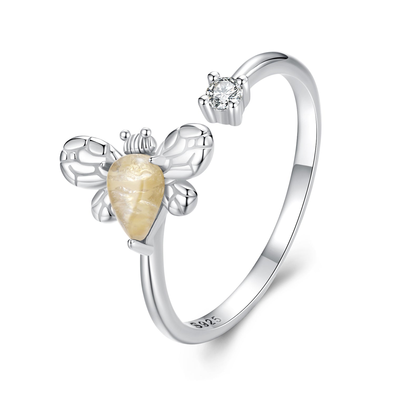 925 Sterling Silver White Gold Plated Jade Ring with CZ for Women DestGlow