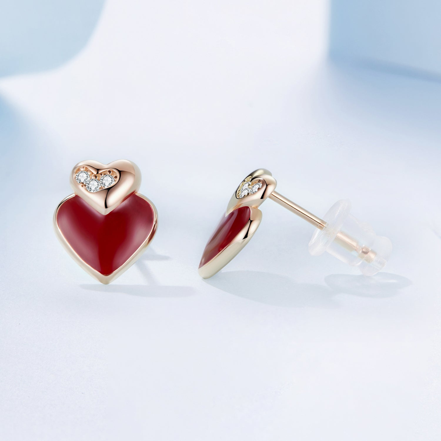 925 Sterling Silver Earrings with Enamel Finish and Pavé Setting in Rose Gold DestGlow