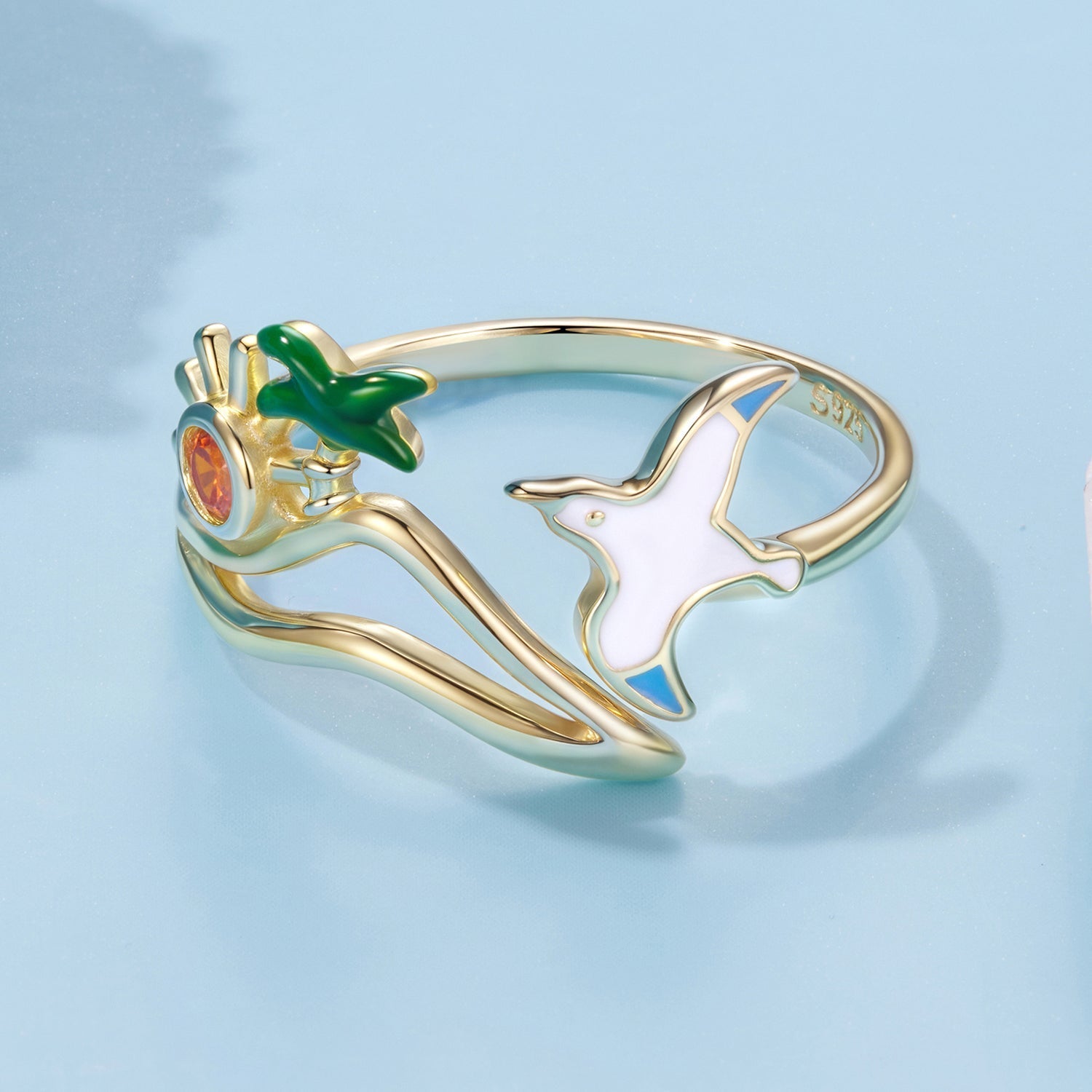 925 Sterling Silver Enamel Pavé Setting CZ Gold Plated Ring for Women DestGlow